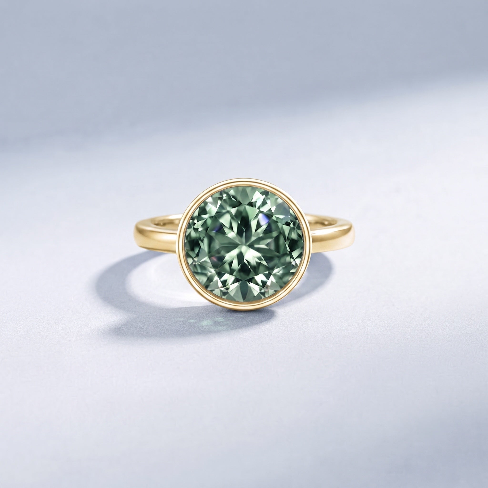 Bezel Set 4 Carat Lab Grown Green Diamond Solitaire Engagement Ring with IGI Certificate Vivid Green - VS1 - Rosec Jewels