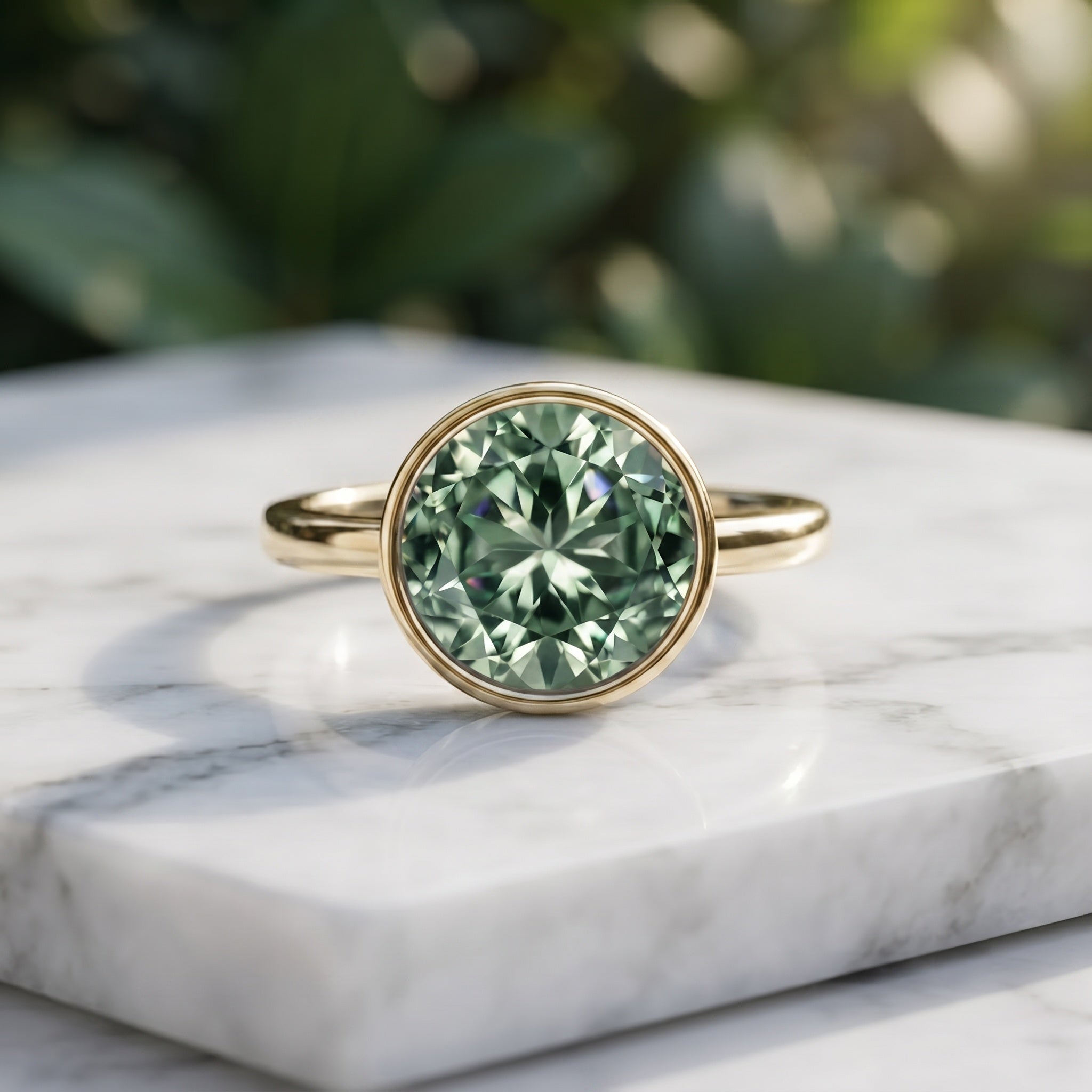 Bezel Set 4 Carat Lab Grown Green Diamond Solitaire Engagement Ring with IGI Certificate Vivid Green - VS1 - Rosec Jewels