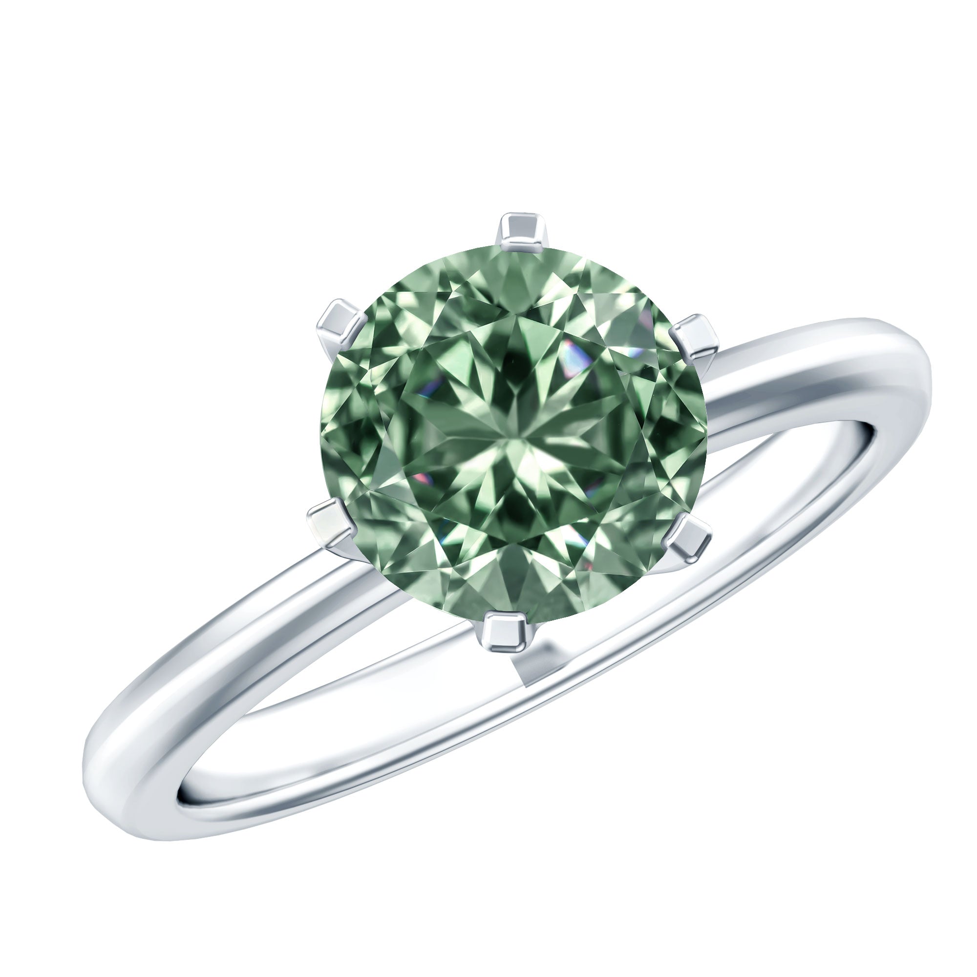 Round Shaped 3 Carat Lab Grown Green Diamond Solitaire Ring with IGI Certificate Vivid Green - VS1 - Rosec Jewels