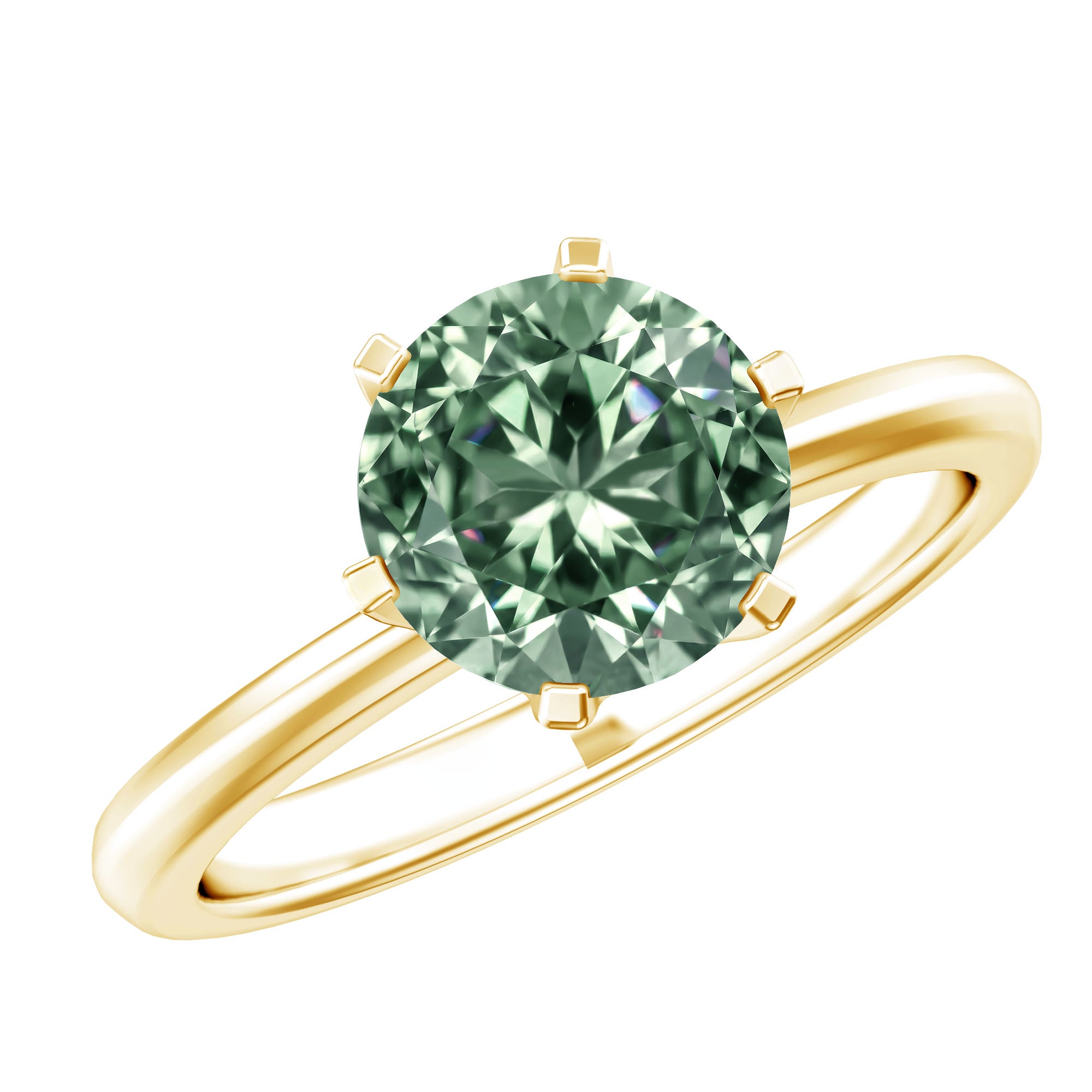 Round Shaped 3 Carat Lab Grown Green Diamond Solitaire Ring with IGI Certificate Vivid Green - VS1 - Rosec Jewels