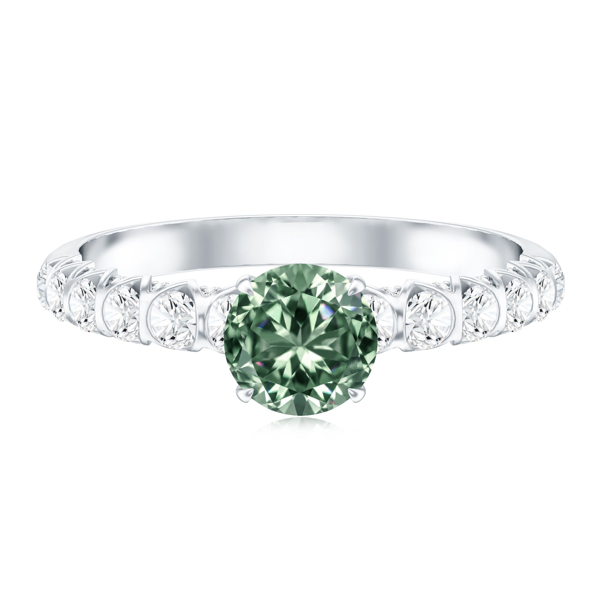 1 Carat Round Cut Lab Grown Green and White Diamond Engagement Ring IGI Certified Vivid Green - VS1 - Rosec Jewels