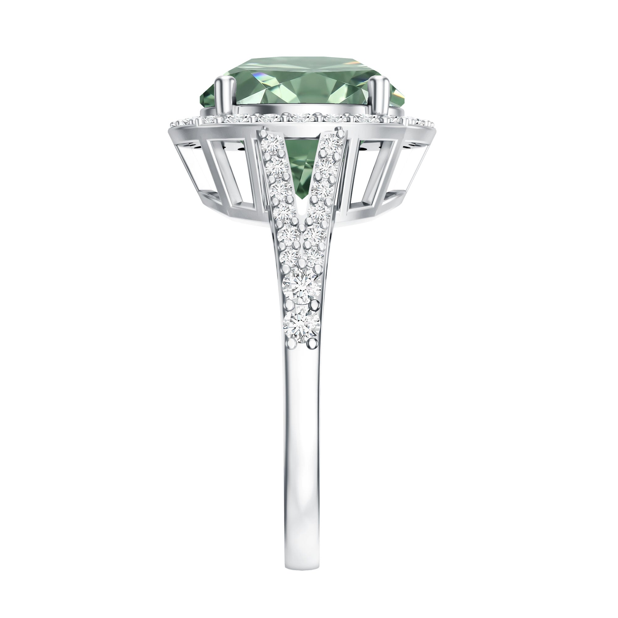 Rosec Jewels-IGI Certified 4 Carat Lab Grown Green Diamond Statement Engagement Ring with Split Shank