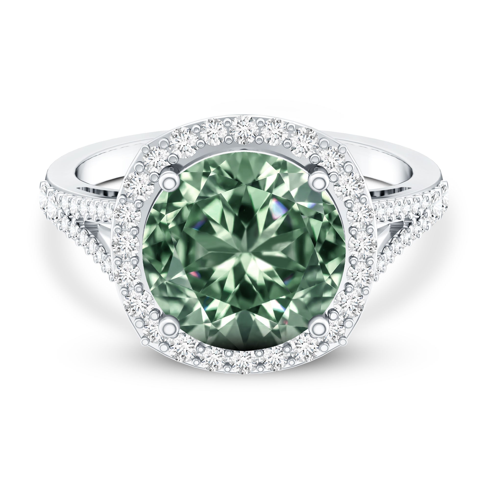 Rosec Jewels-IGI Certified 4 Carat Lab Grown Green Diamond Statement Engagement Ring with Split Shank