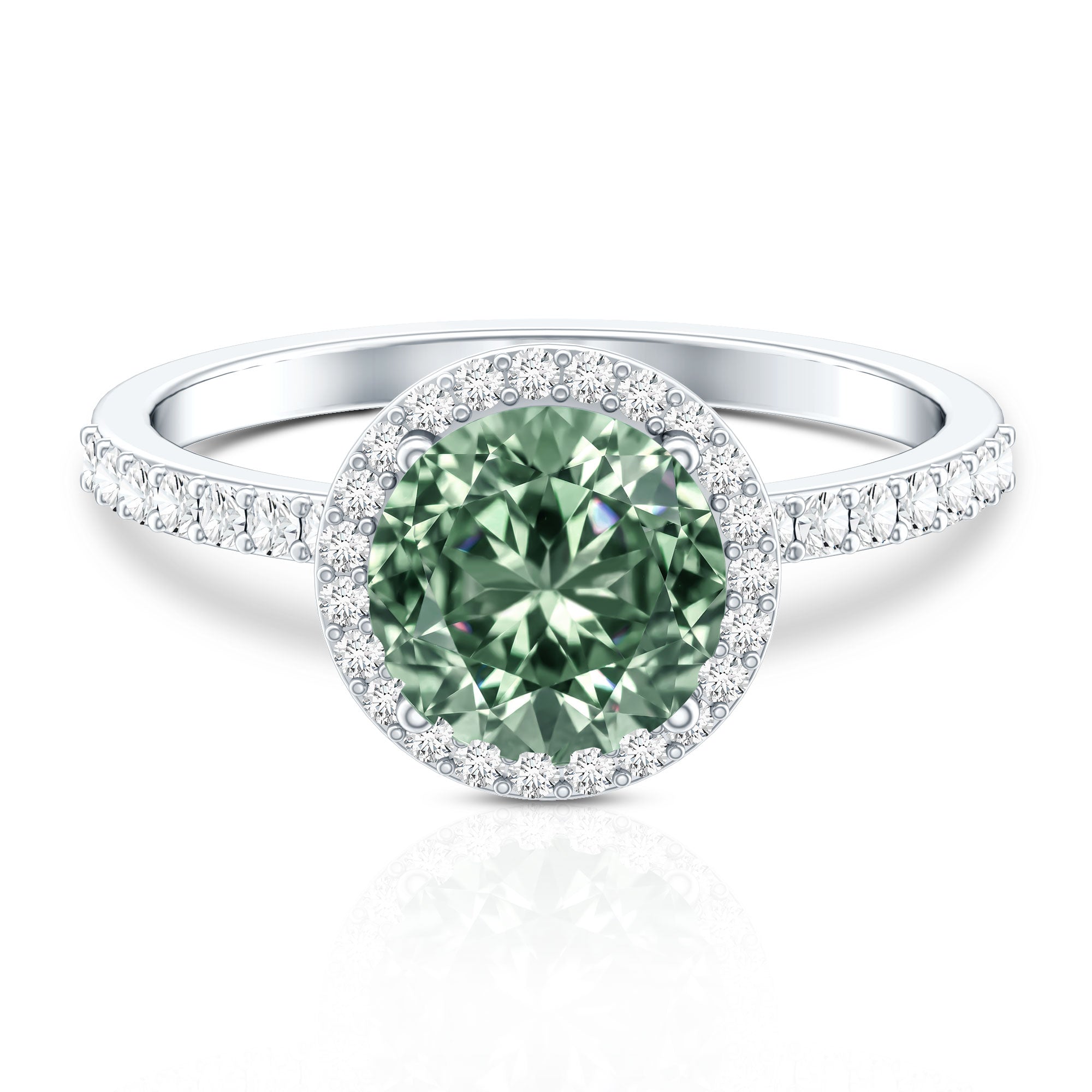 2 Carat IGI Certified Lab Grown Green Diamond Halo Engagement Ring for Women Vivid Green - VS1 - Rosec Jewels