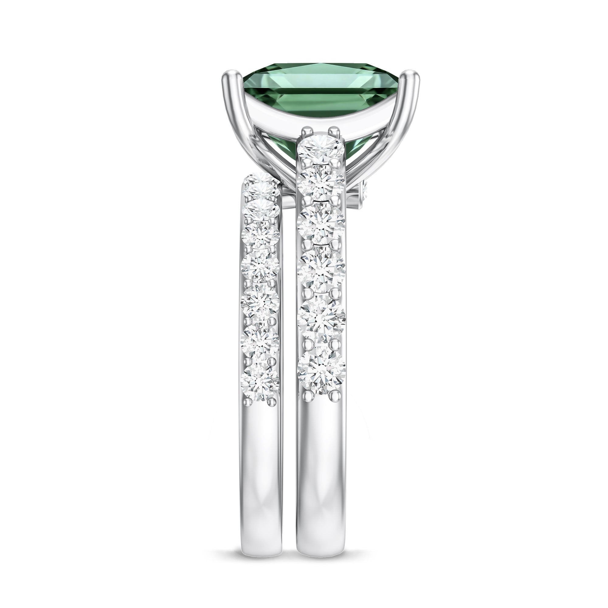 Princess Cut 3 Carat Lab Grown Green Diamond Engagement Ring with Wedding Band IGI Certified Vivid Green - VS1 - Rosec Jewels