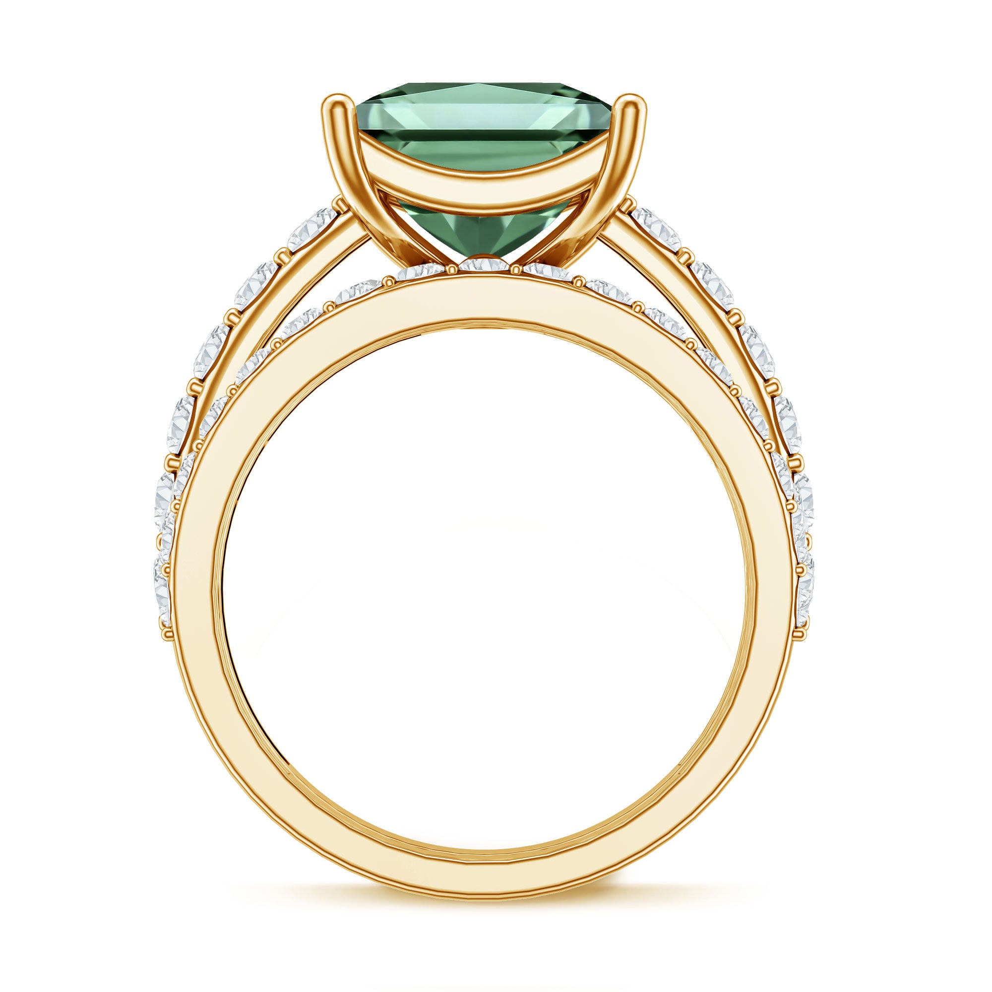 Princess Cut 3 Carat Lab Grown Green Diamond Engagement Ring with Wedding Band IGI Certified Vivid Green - VS1 - Rosec Jewels