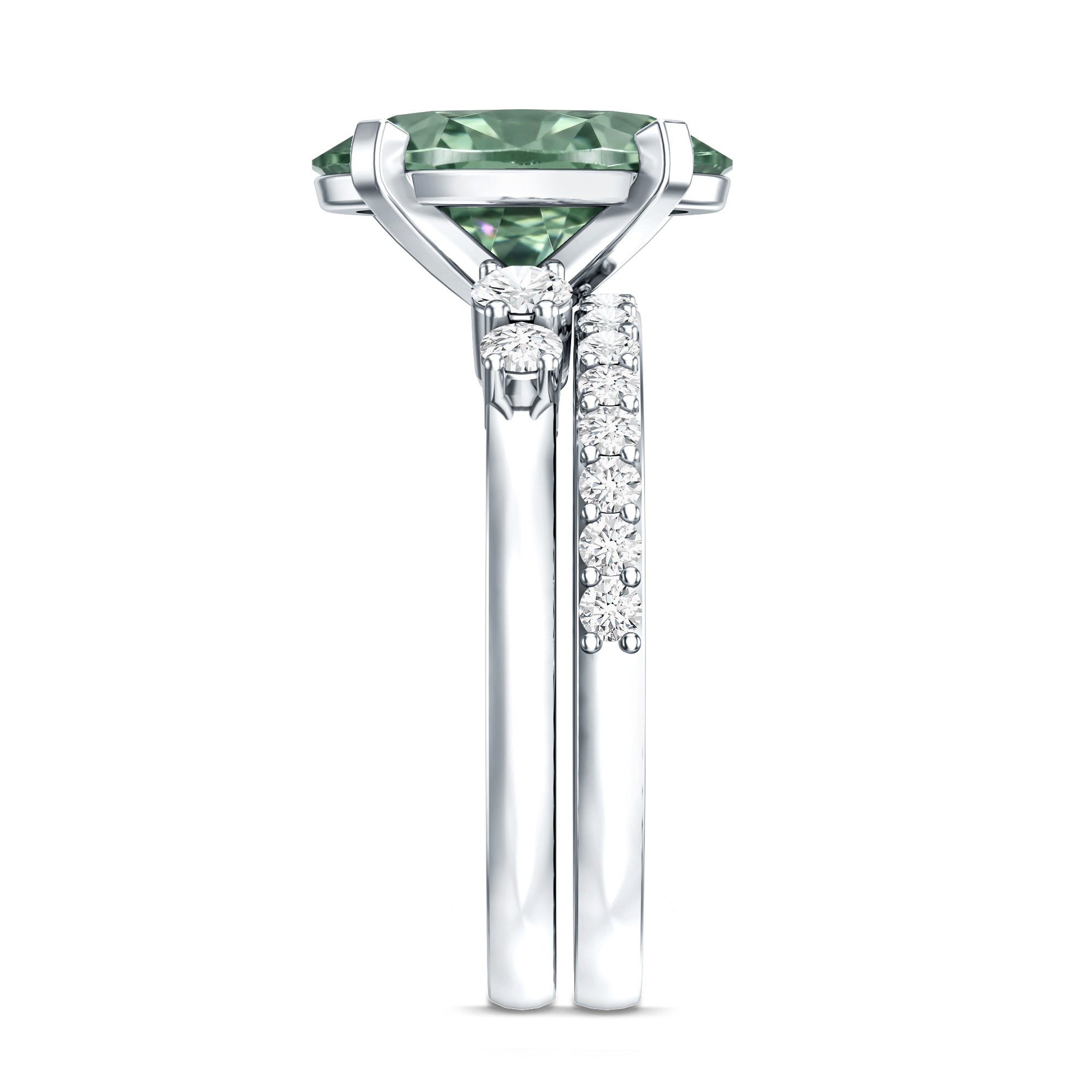 IGI Certified 3 Carat Oval Lab Grown Green Diamond Engagement Ring with Wedding Band Vivid Green - VS1 - Rosec Jewels