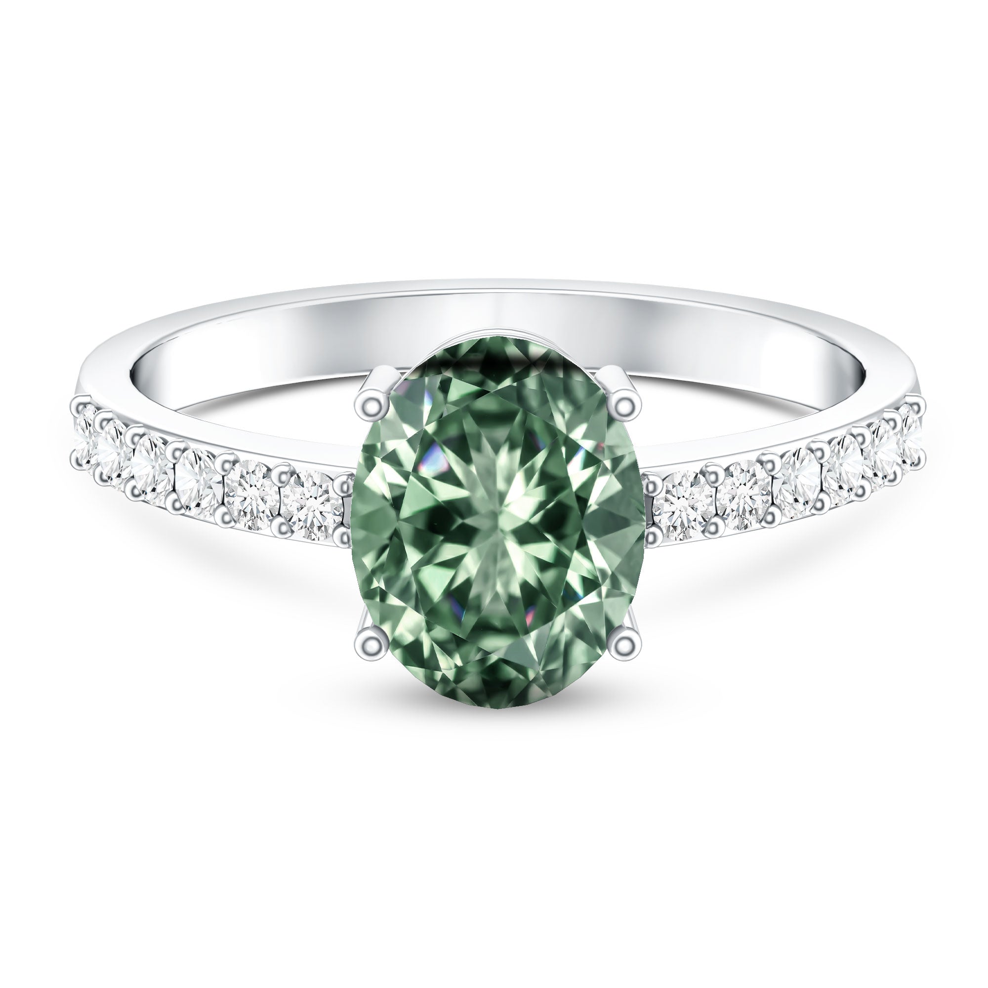 IGI Certified 2 Carat Lab Grown Green Diamond Oblong Engagement Ring Vivid Green - VS1 - Rosec Jewels