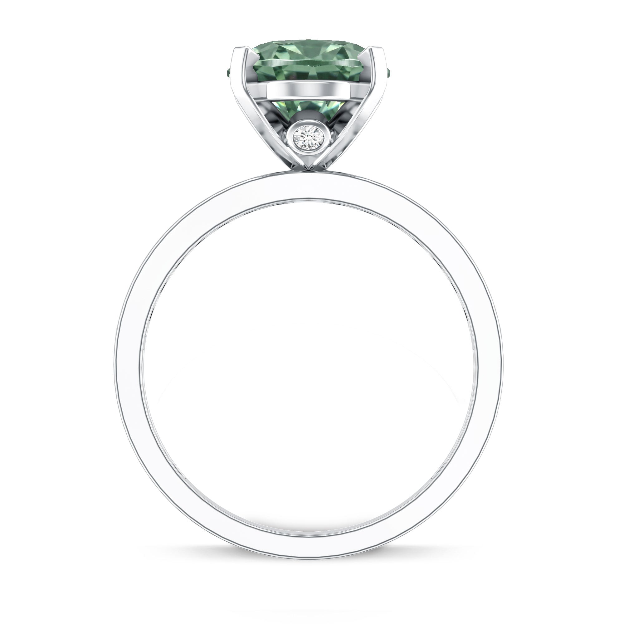 3 Carat IGI Certified Lab Green Diamond Solitaire Oval Engagement Ring with Side Stones Vivid Green - VS1 - Rosec Jewels