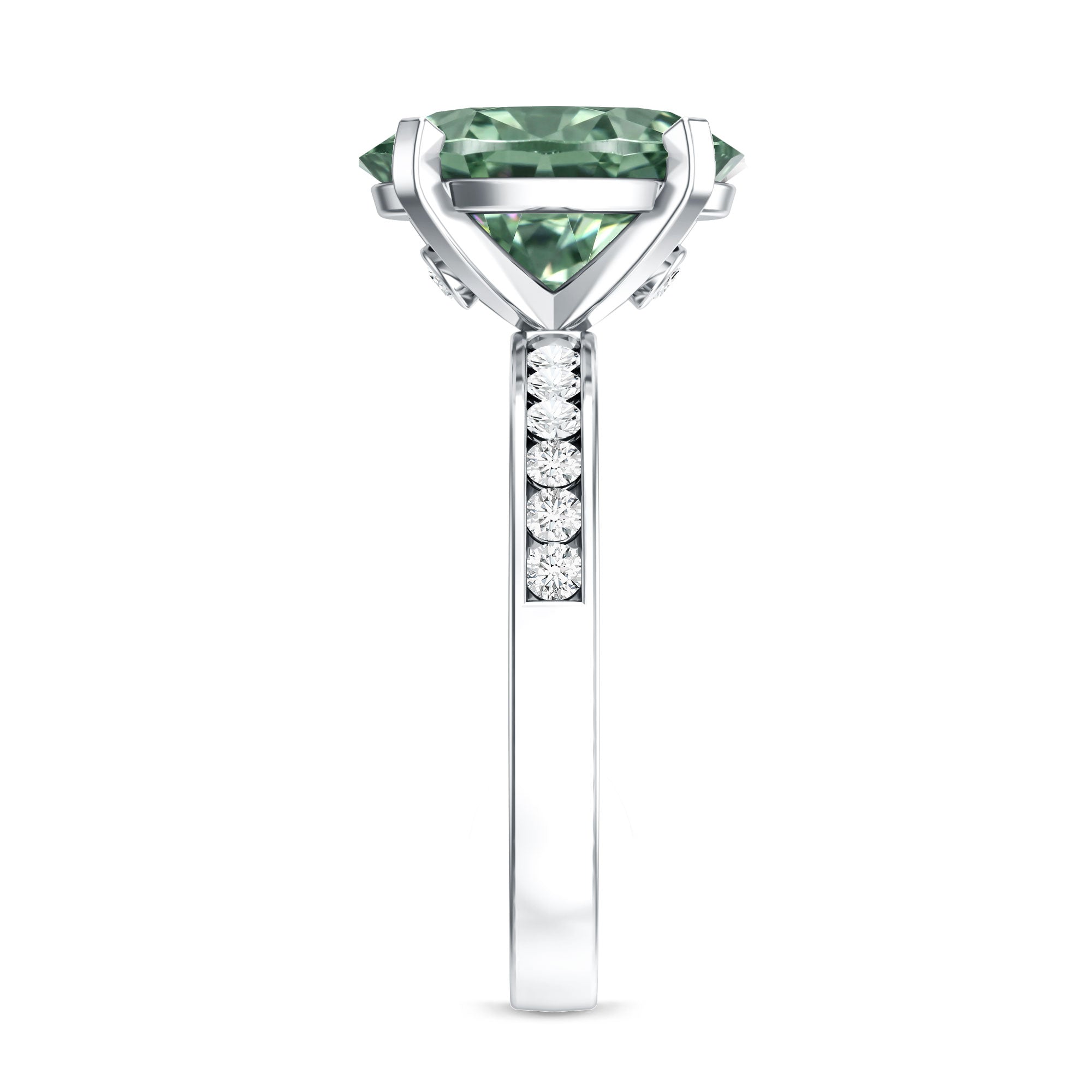 3 Carat IGI Certified Lab Green Diamond Solitaire Oval Engagement Ring with Side Stones Vivid Green - VS1 - Rosec Jewels