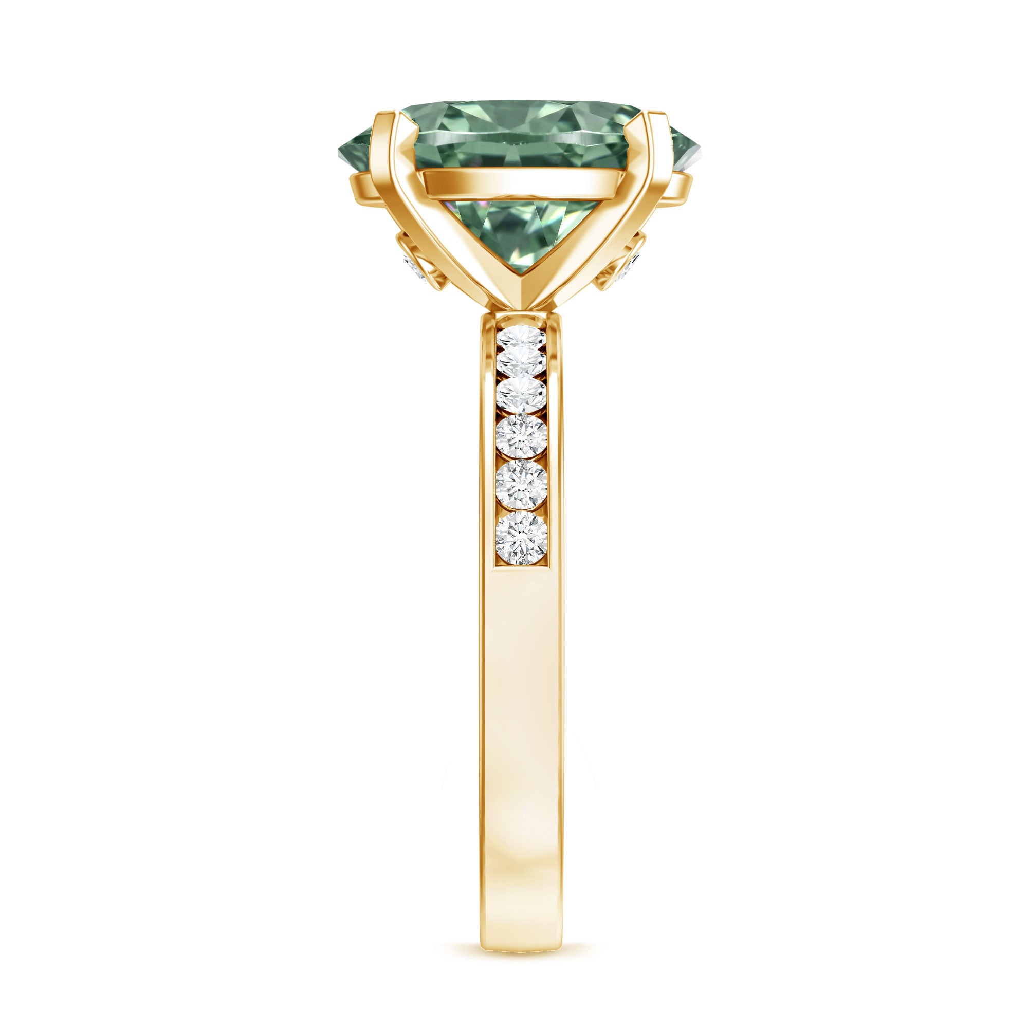 3 Carat IGI Certified Lab Green Diamond Solitaire Oval Engagement Ring with Side Stones Vivid Green - VS1 - Rosec Jewels