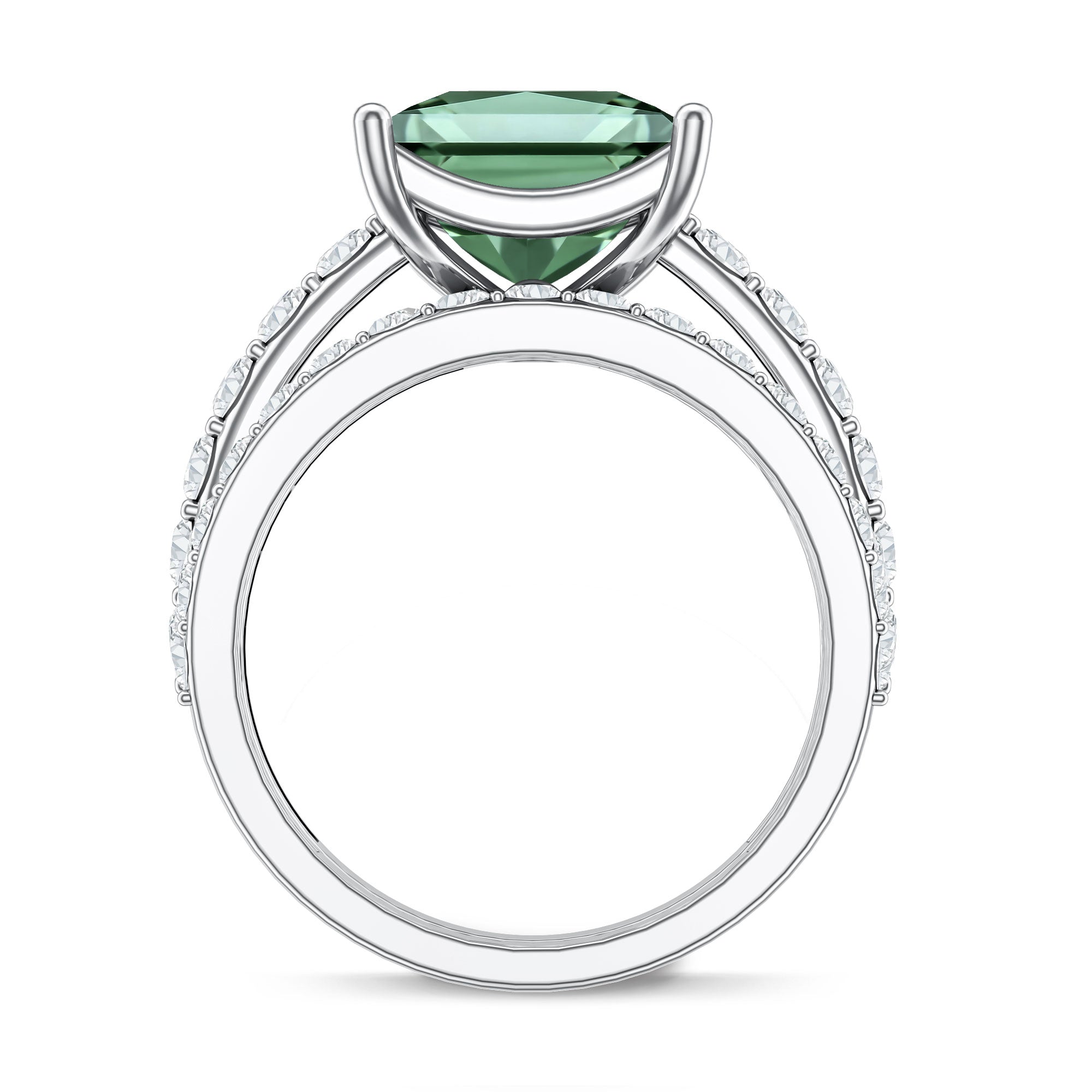 4 Carat Lab Grown Green Diamond Princess Cut Bridal Ring Set with IGI Certificate Vivid Green - VS1 - Rosec Jewels