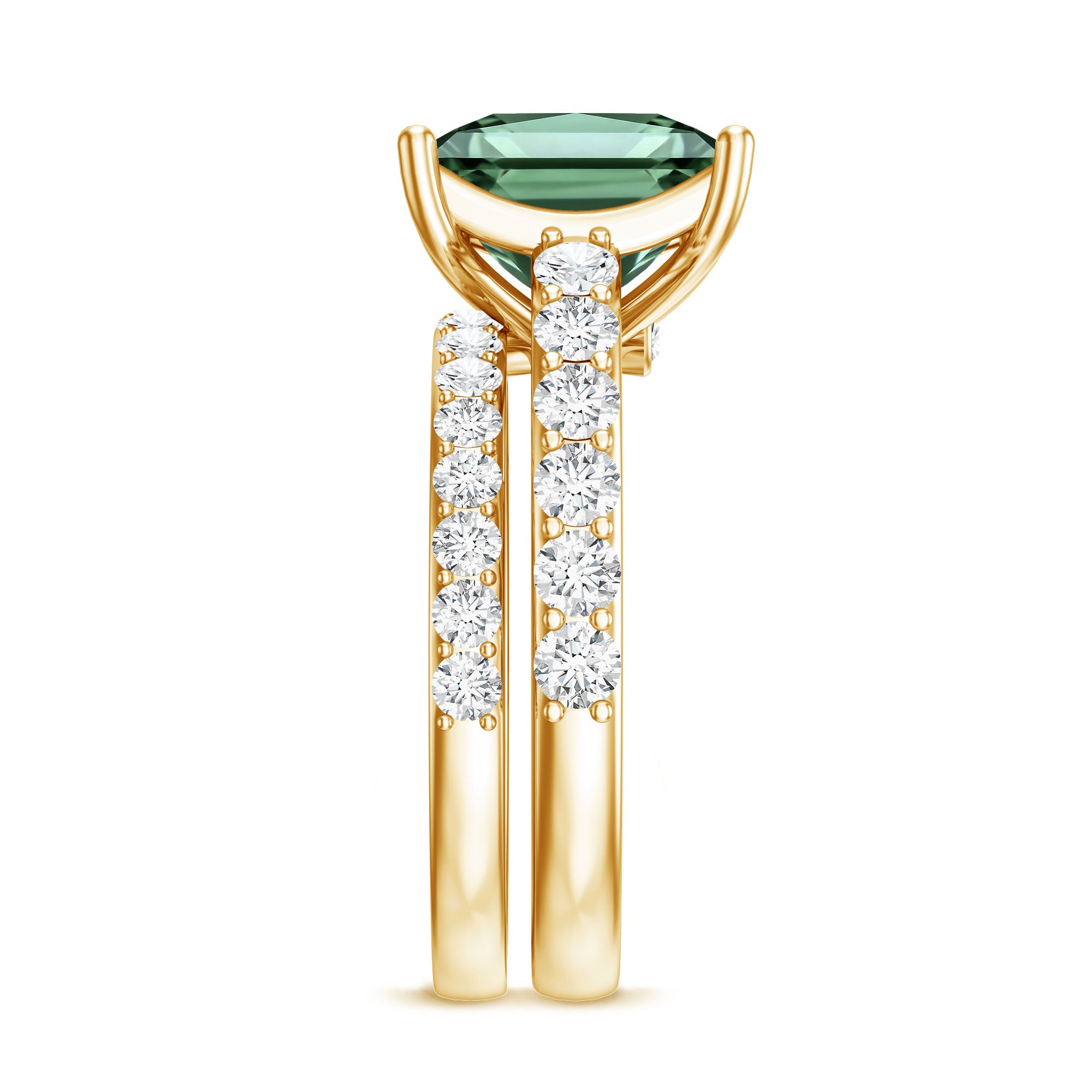 4 Carat Lab Grown Green Diamond Princess Cut Bridal Ring Set with IGI Certificate Vivid Green - VS1 - Rosec Jewels