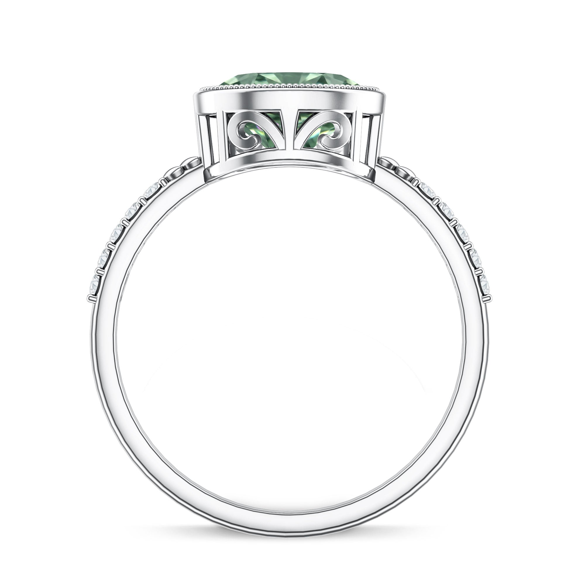 2 Carat Lab Grown Green Diamond East West Oval Engagement Ring with IGI Certificate Vivid Green - VS1 - Rosec Jewels