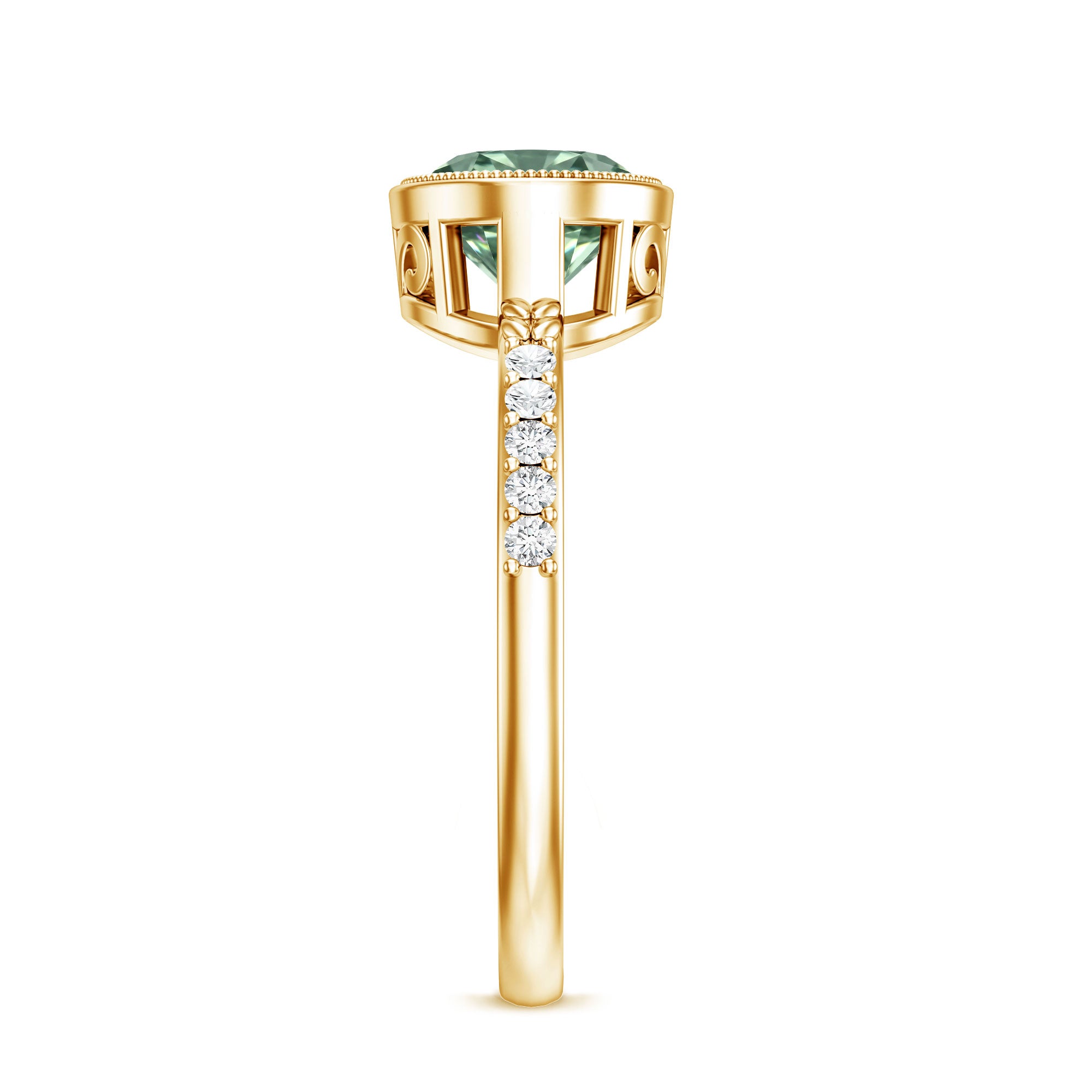 2 Carat Lab Grown Green Diamond East West Oval Engagement Ring with IGI Certificate Vivid Green - VS1 - Rosec Jewels