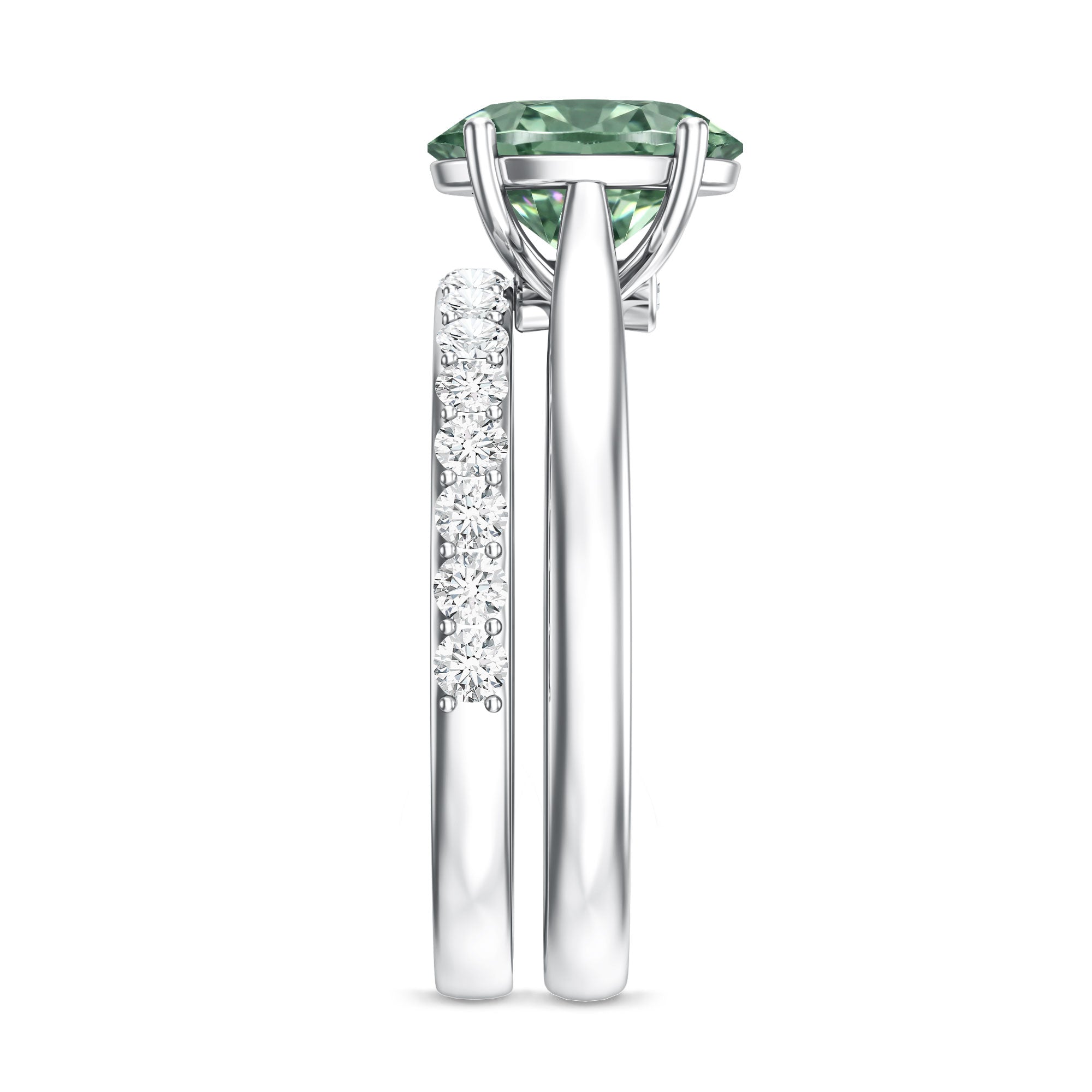 Solitaire 2 Carat Lab Green Diamond Oval Wedding Ring Set with IGI Certificate Vivid Green - VS1 - Rosec Jewels