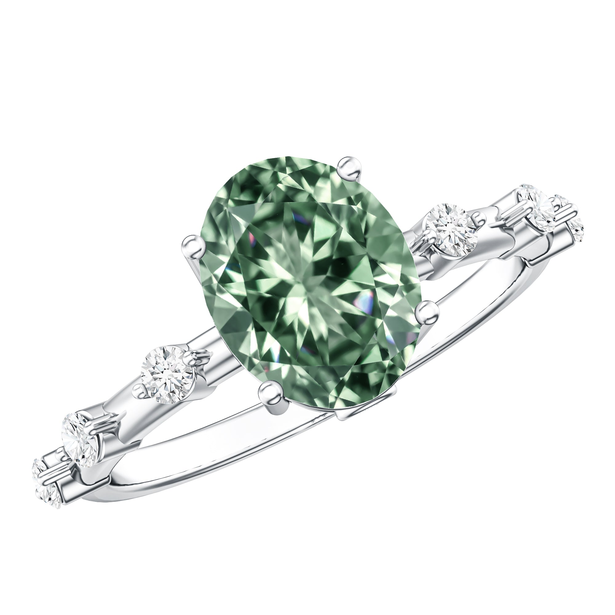 2 Carat Oval Lab Grown Green Diamond Solitaire Engagement Ring with IGI Certificate Vivid Green - VS1 - Rosec Jewels