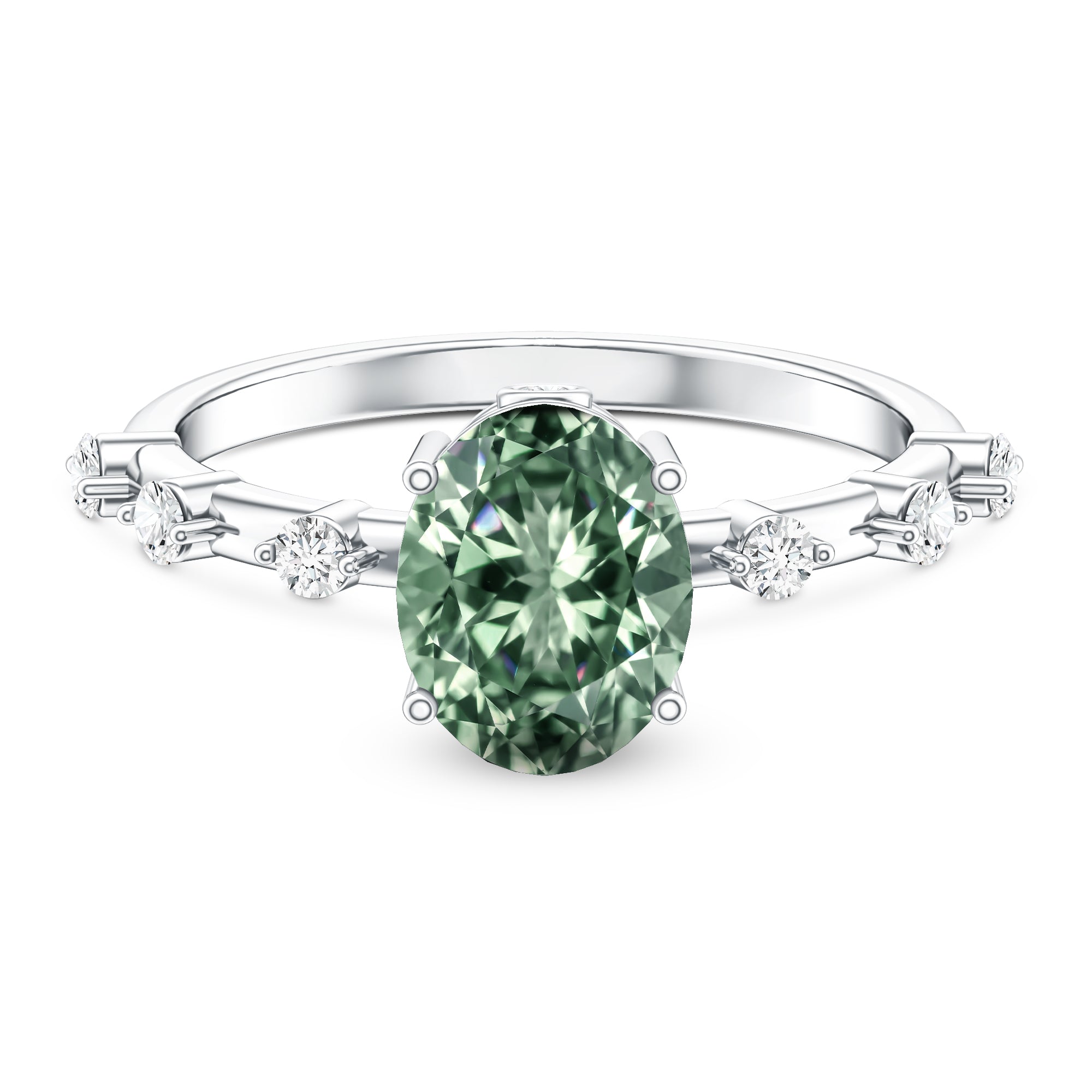 2 Carat Oval Lab Grown Green Diamond Solitaire Engagement Ring with IGI Certificate Vivid Green - VS1 - Rosec Jewels