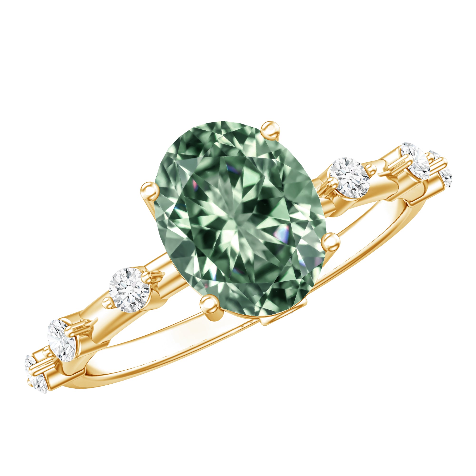 2 Carat Oval Lab Grown Green Diamond Solitaire Engagement Ring with IGI Certificate Vivid Green - VS1 - Rosec Jewels