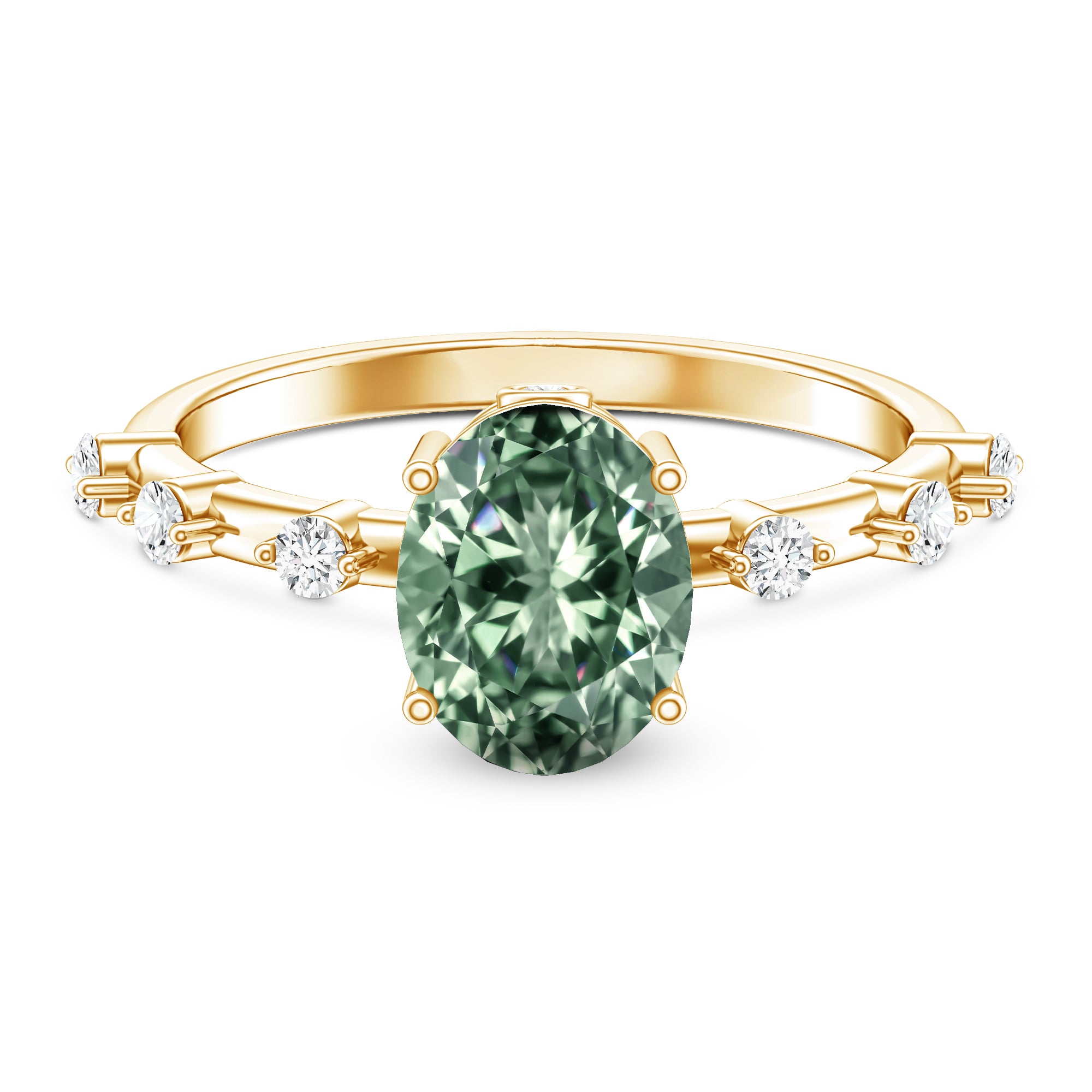 2 Carat Oval Lab Grown Green Diamond Solitaire Engagement Ring with IGI Certificate Vivid Green - VS1 - Rosec Jewels