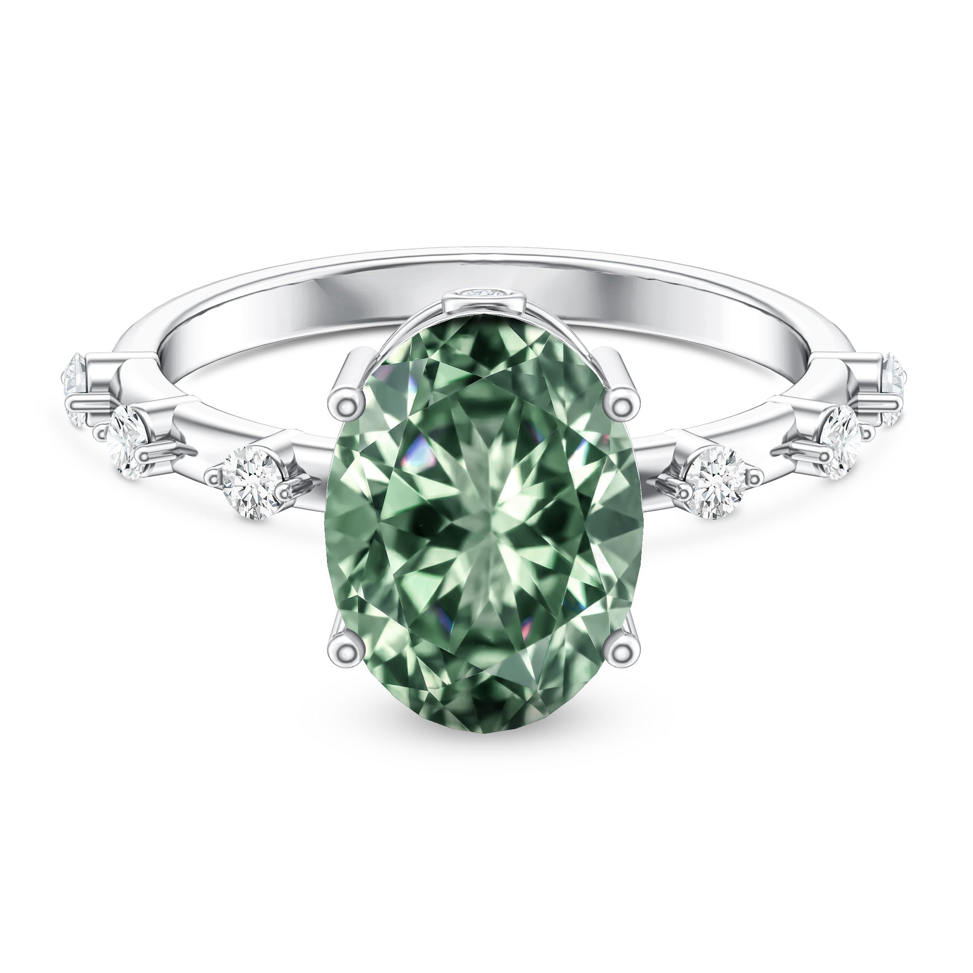 Rosec Jewels-Lab Grown Green Diamond 3 Carat Oval Engagement Ring IGI Certified