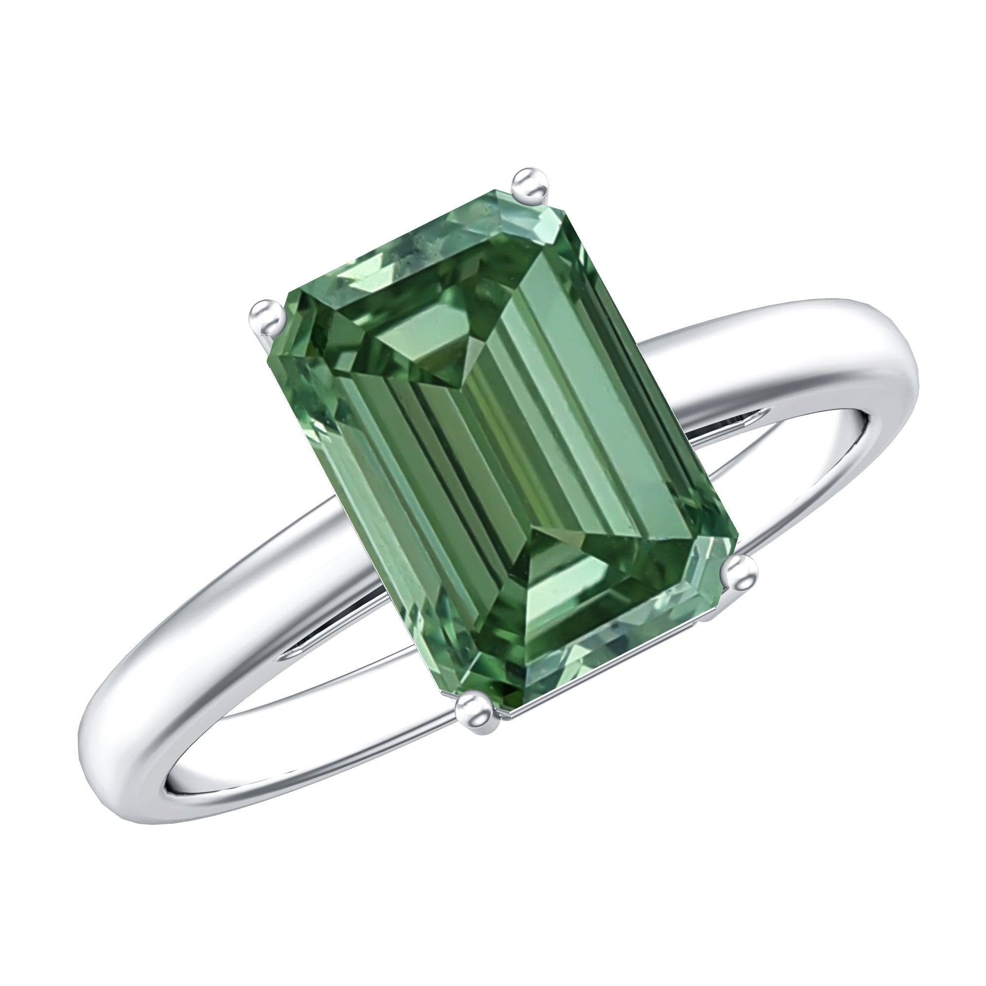 Solitaire Lab Grown Green Diamond 3 Carat Emerald Cut Engagement Ring IGI Certified Vivid Green - VS1 - Rosec Jewels