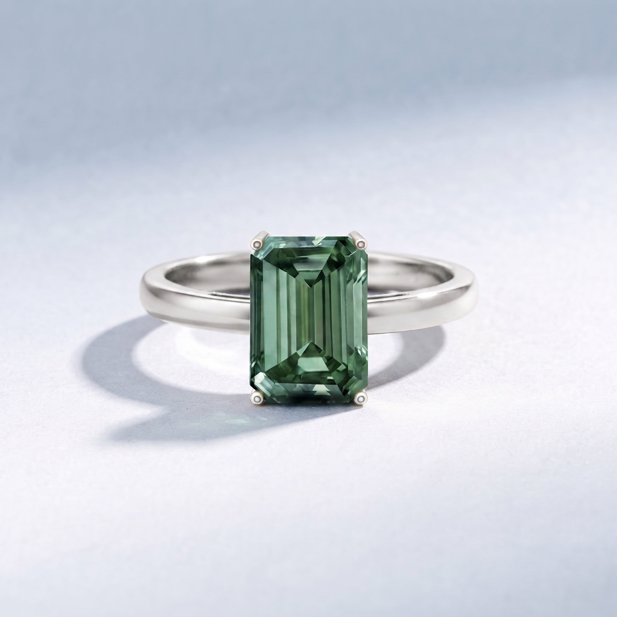 Solitaire Lab Grown Green Diamond 3 Carat Emerald Cut Engagement Ring IGI Certified Vivid Green - VS1 - Rosec Jewels