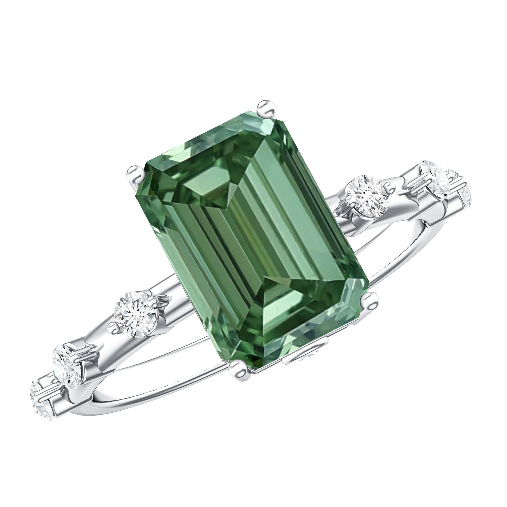 3 Carat Emerald Cut Lab Grown Green Diamond Engagement Ring IGI Certified Vivid Green - VS1 - Rosec Jewels