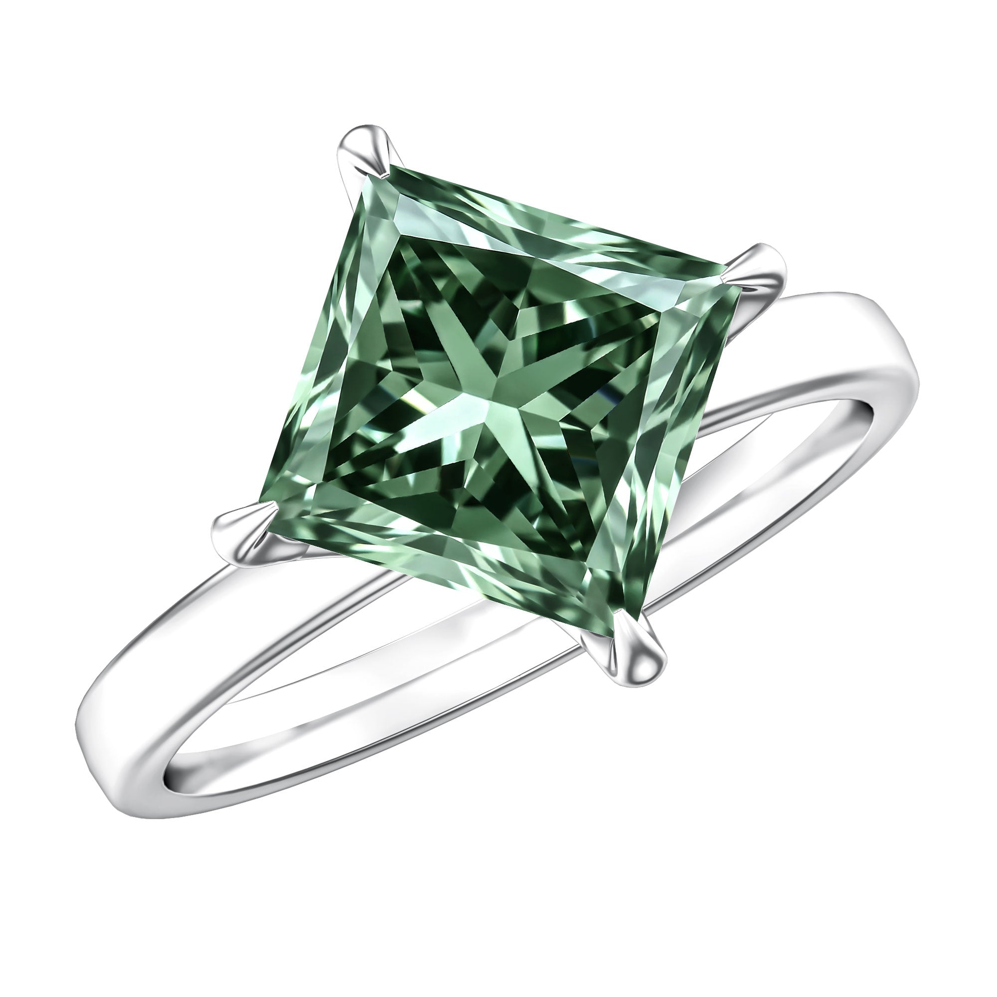 3 Carat Lab Grown Vivid Green Diamond Princess Cut Engagement Ring with IGI Certificate Vivid Green - VS1 - Rosec Jewels