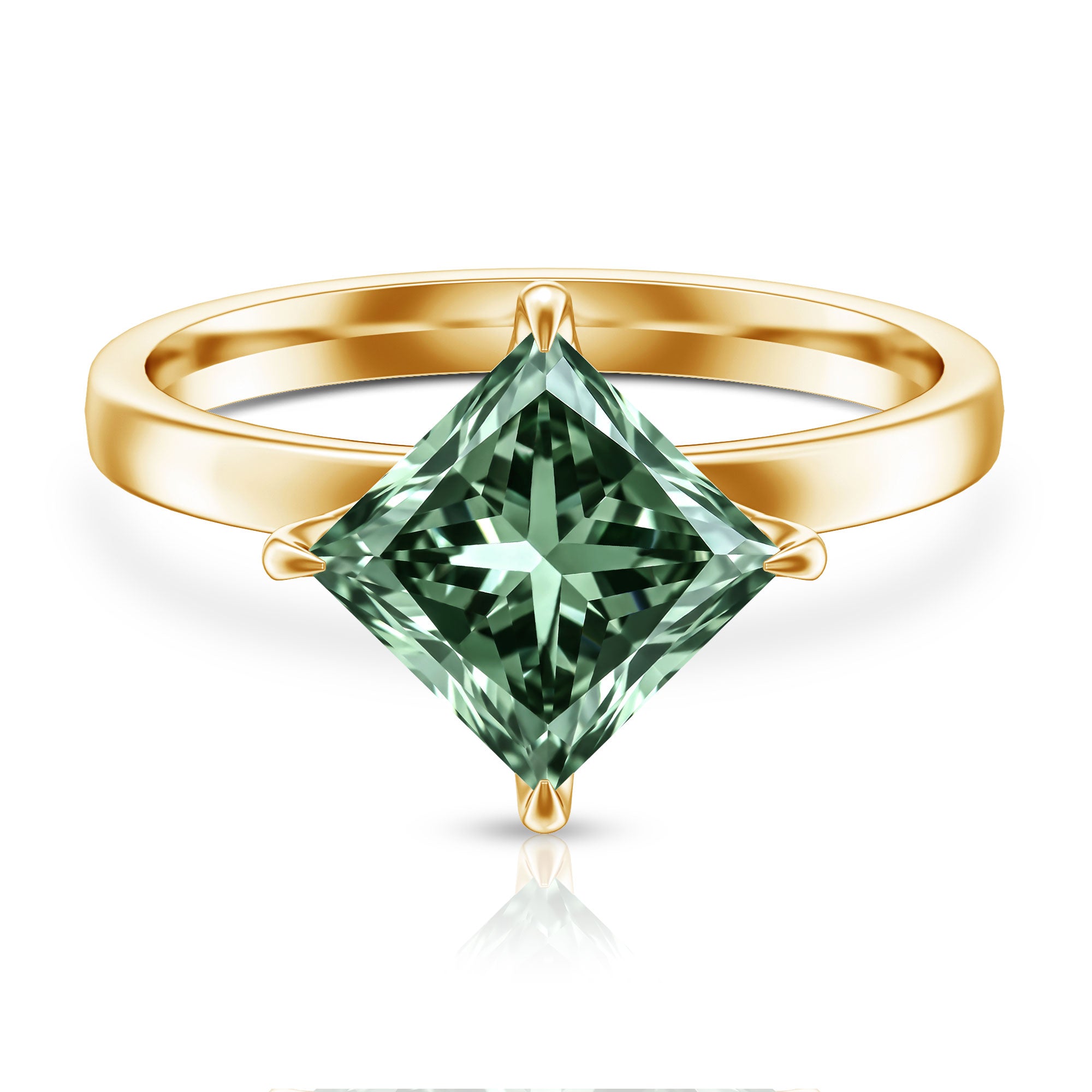 3 Carat Lab Grown Vivid Green Diamond Princess Cut Engagement Ring with IGI Certificate Vivid Green - VS1 - Rosec Jewels