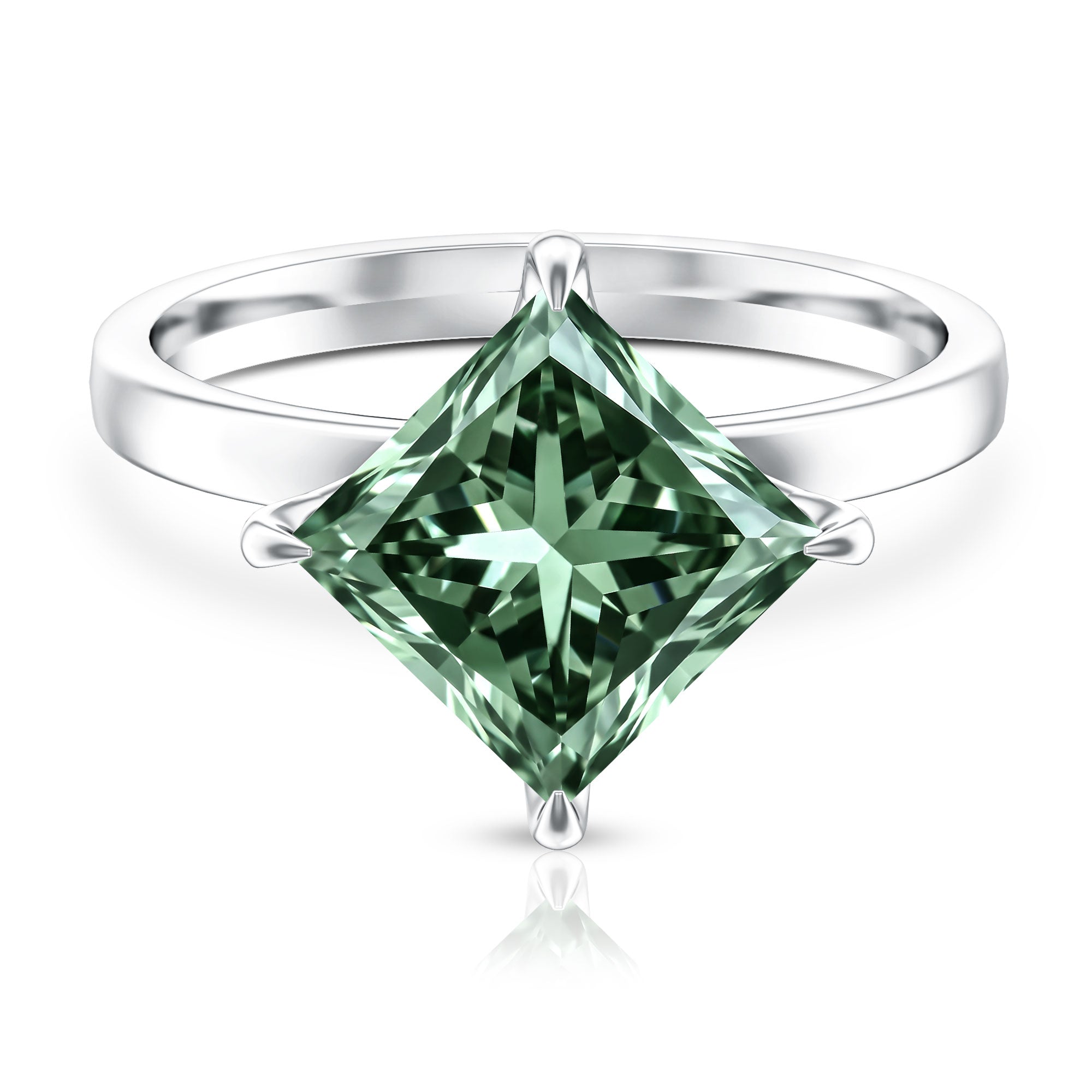 IGI Certified Princess Cut Lab Grown Green Diamond Big Engagement Ring 4 Carat Vivid Green - VS1 - Rosec Jewels
