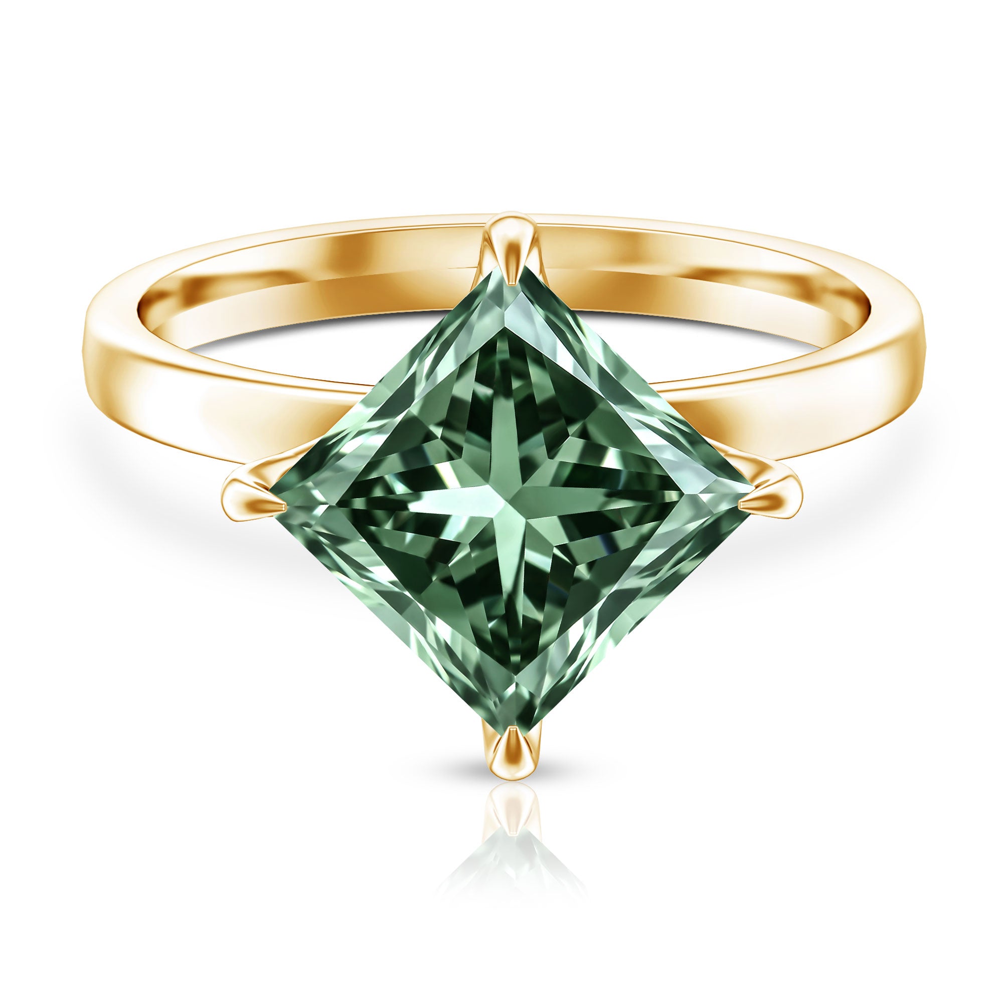 IGI Certified Princess Cut Lab Grown Green Diamond Big Engagement Ring 4 Carat Vivid Green - VS1 - Rosec Jewels