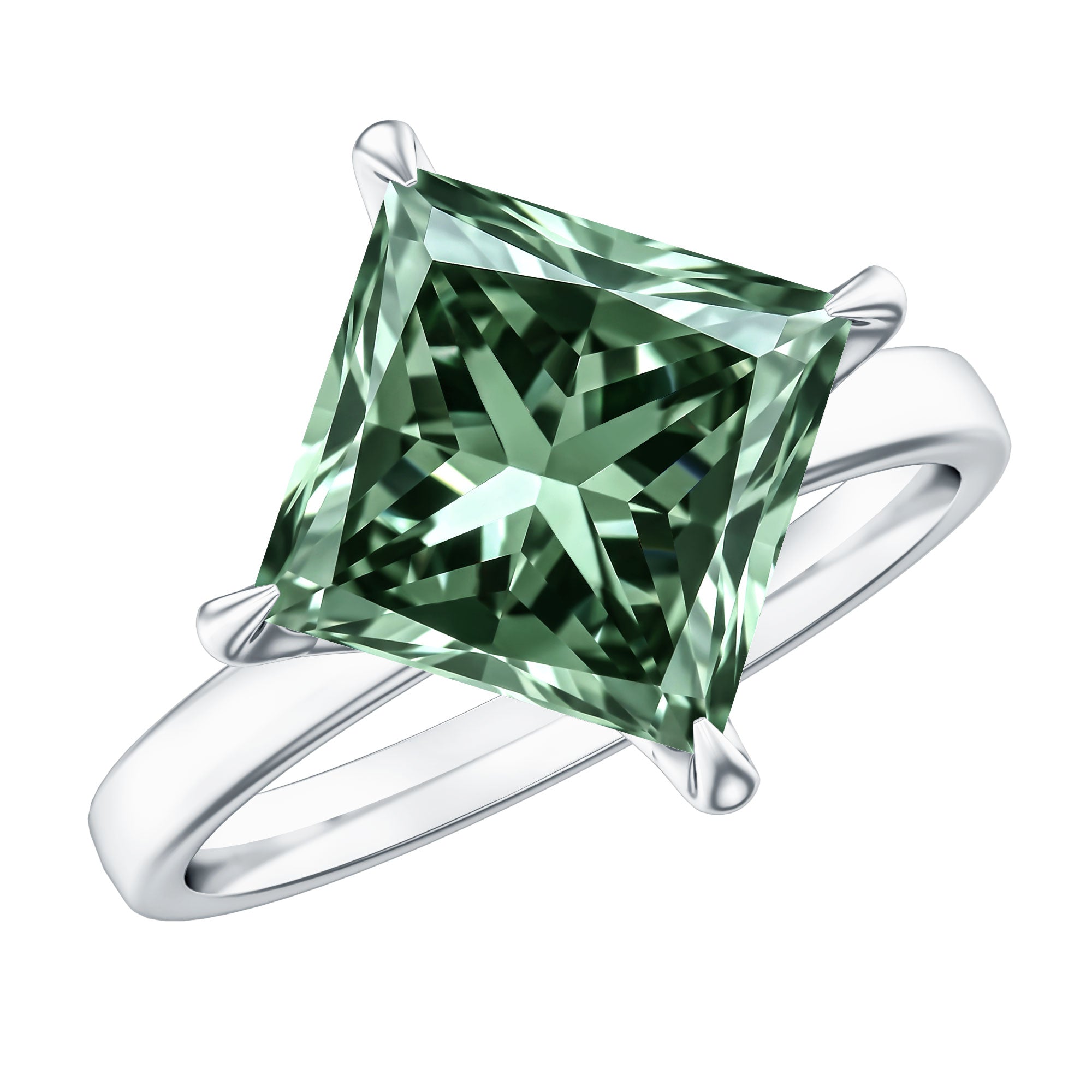 Solitaire 5 Carat Lab Grown Green Diamond Princess Cut Engagement Ring IGI Certified Vivid Green - VS1 - Rosec Jewels