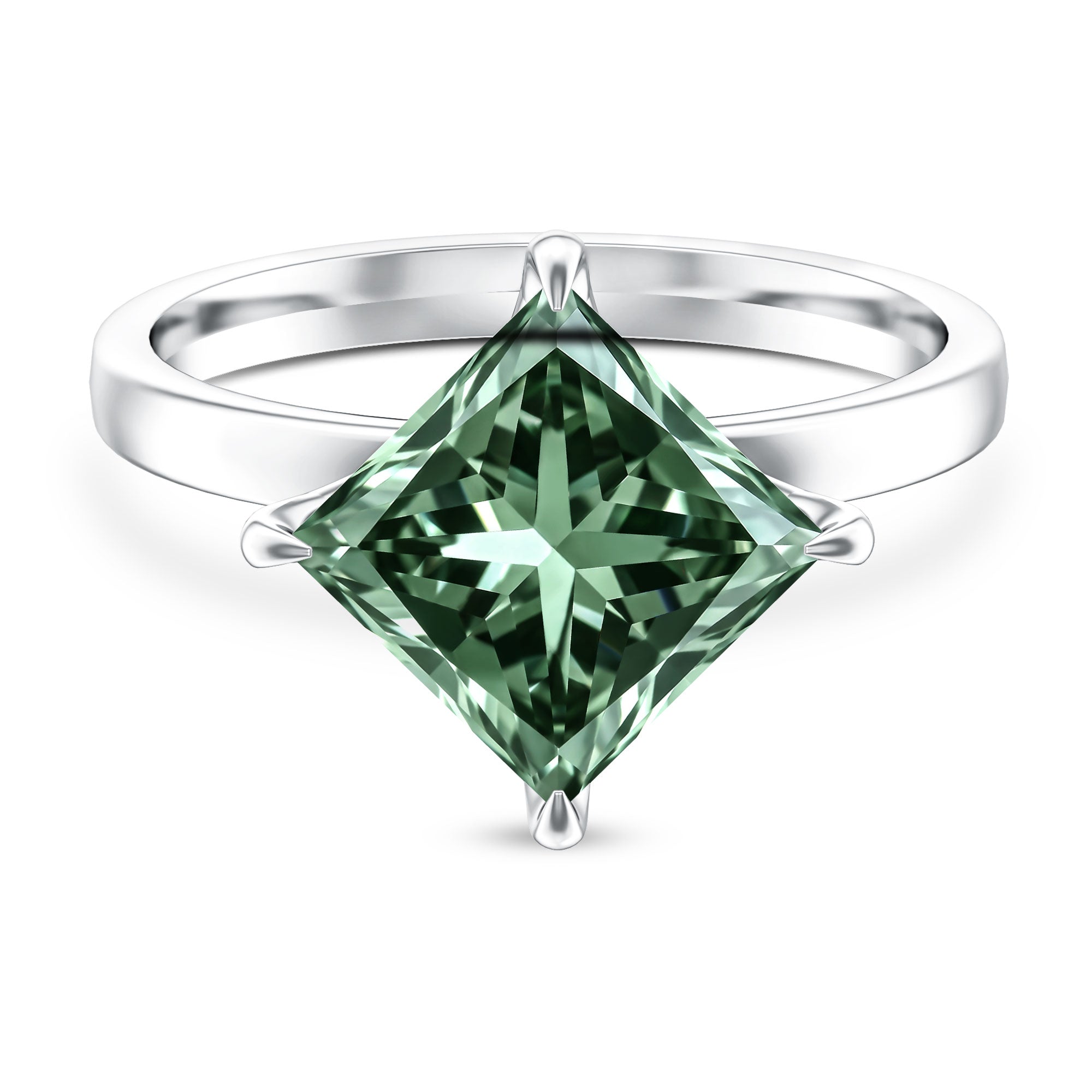 Solitaire 5 Carat Lab Grown Green Diamond Princess Cut Engagement Ring IGI Certified Vivid Green - VS1 - Rosec Jewels