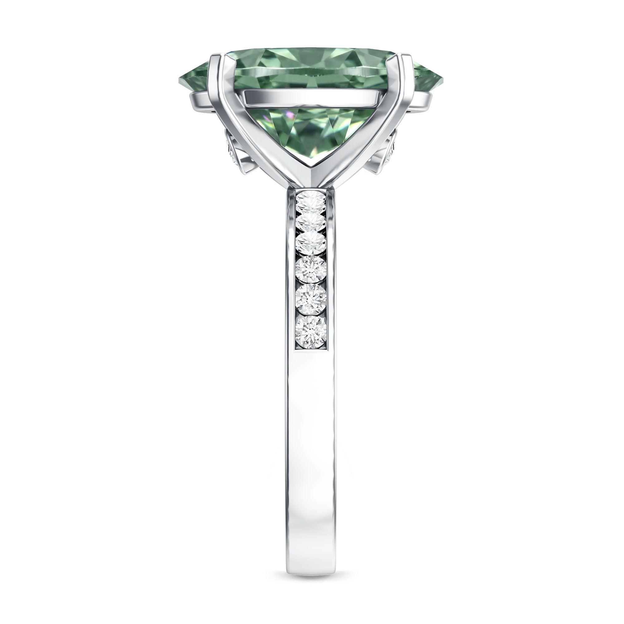Elongated Oval Lab Grown Green Diamond 4 Carat Engagement Ring IGI Certified Vivid Green - VS1 - Rosec Jewels