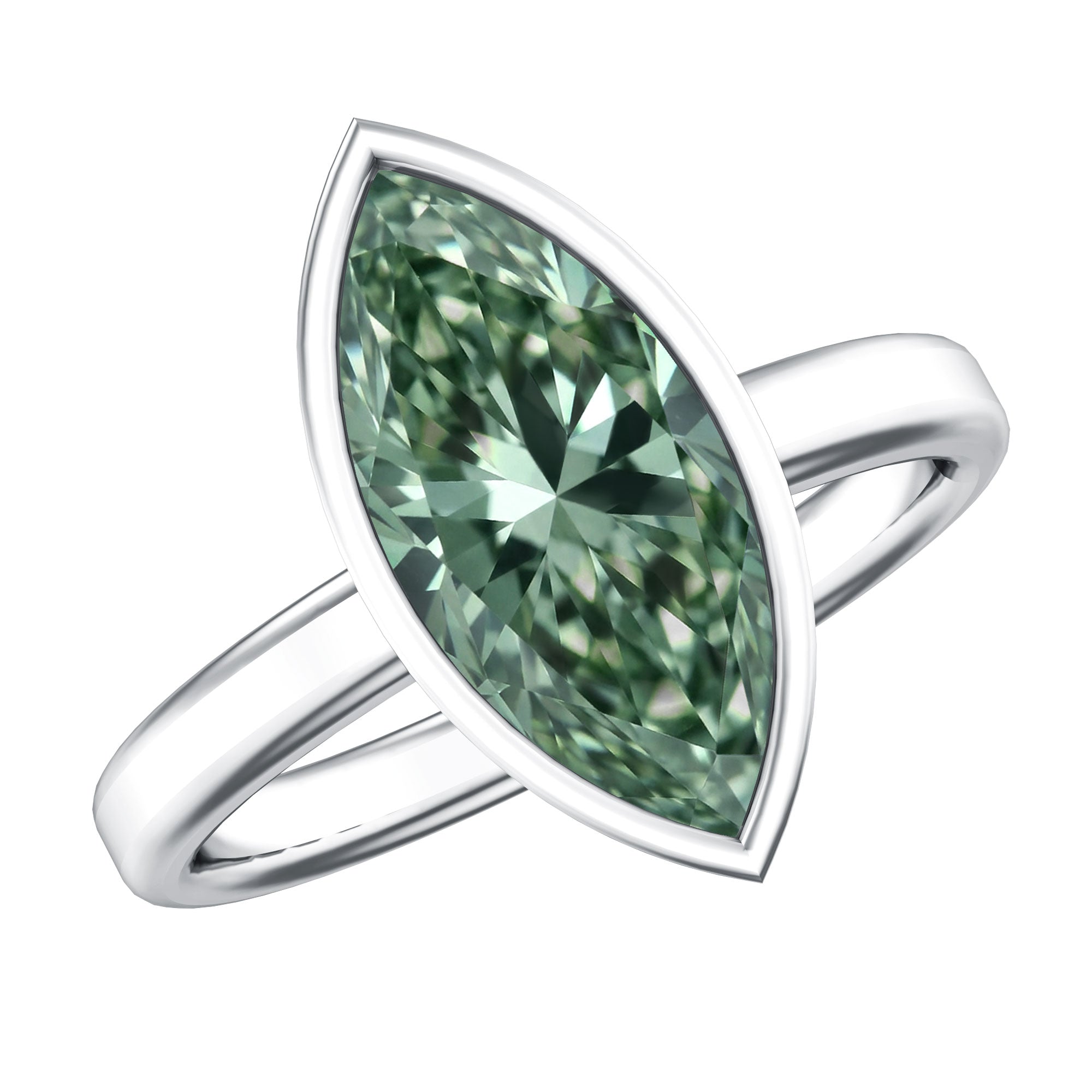 Bezel Set Lab Created Green Diamond Marquise Solitaire Engagement Ring 3 Carat IGI Certified Vivid Green - VS1 - Rosec Jewels