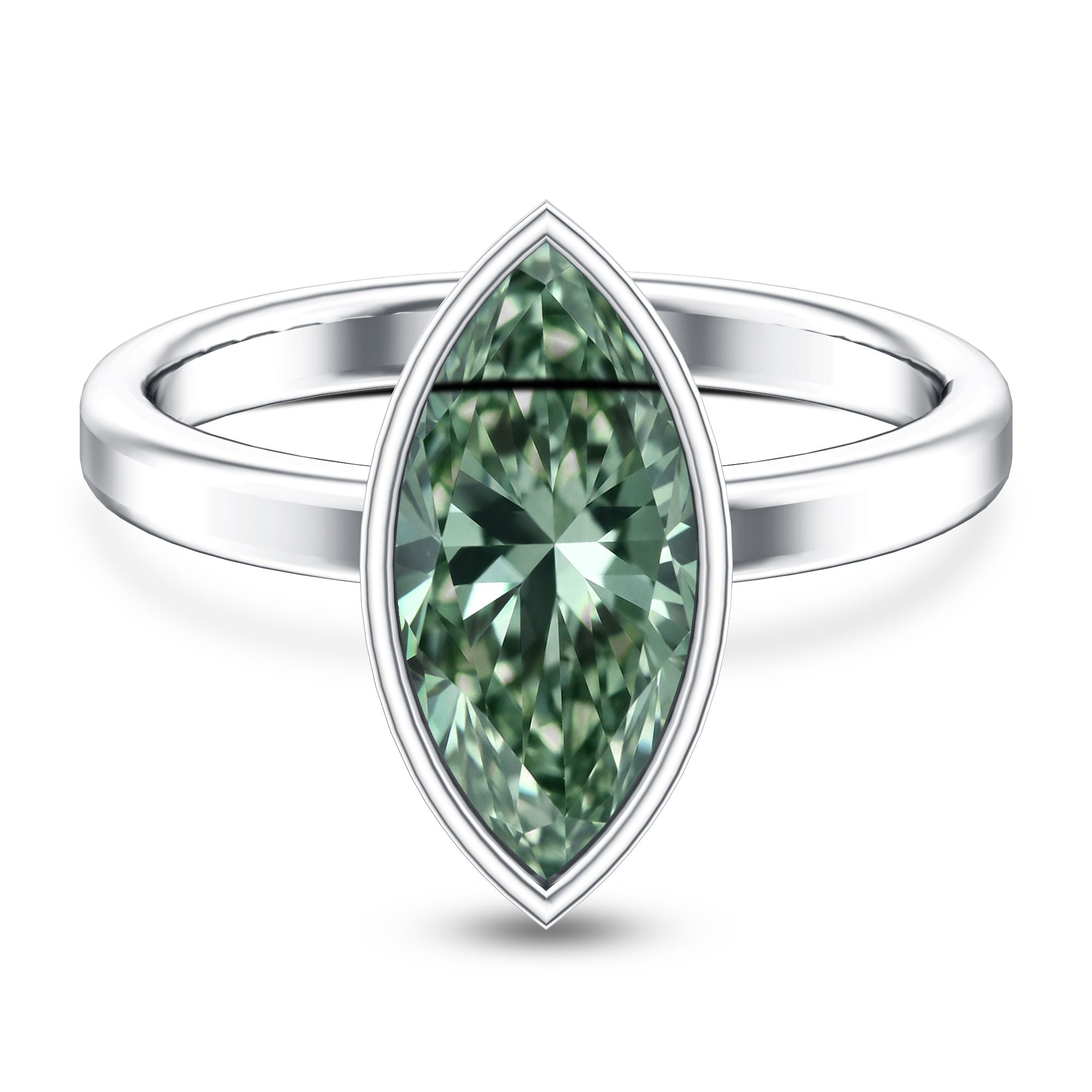 Bezel Set Lab Created Green Diamond Marquise Solitaire Engagement Ring 3 Carat IGI Certified Vivid Green - VS1 - Rosec Jewels