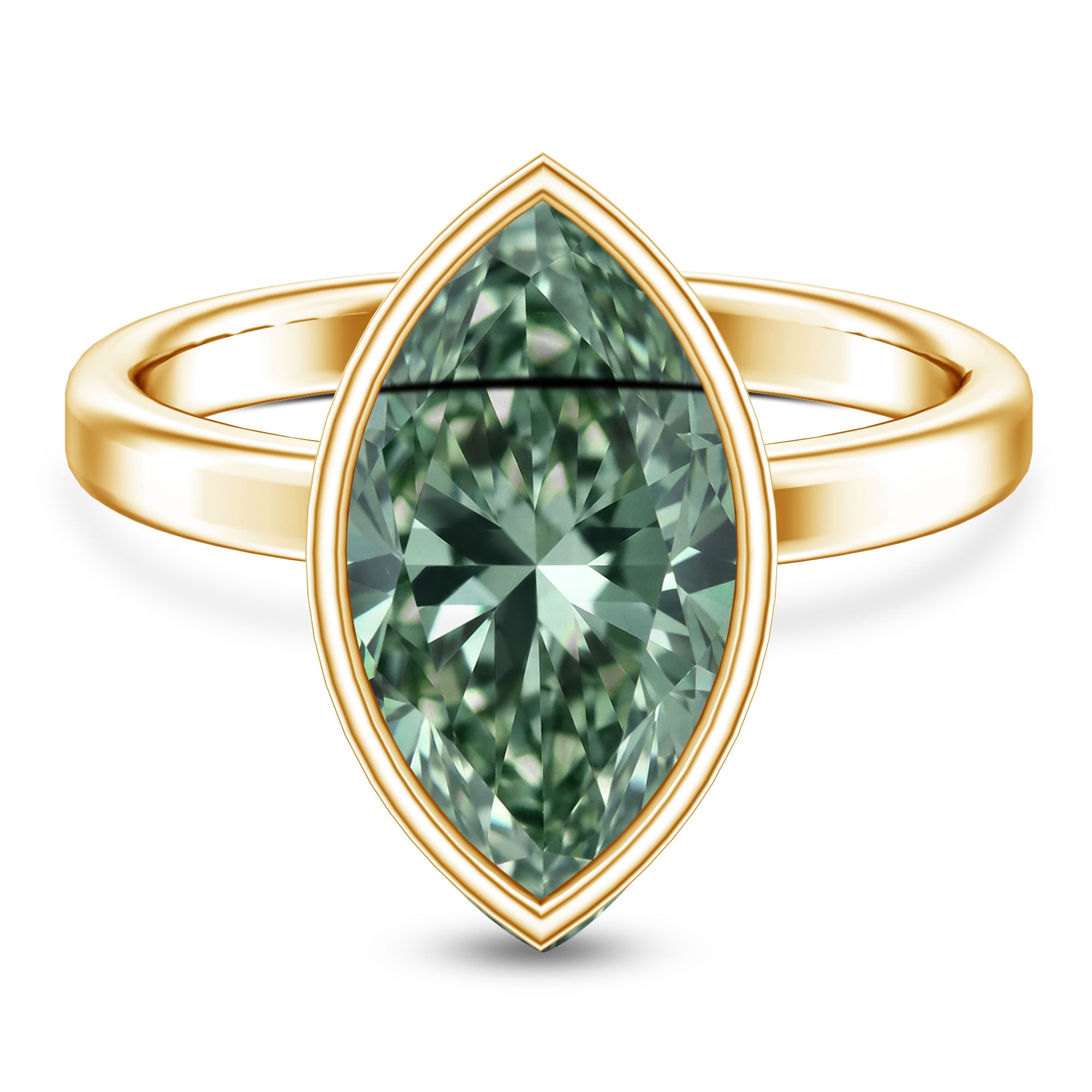IGI Certified 4 Carat Lab Grown Green Diamond Marquise Cut Engagement Ring in Bezel Setting Vivid Green - VS1 - Rosec Jewels
