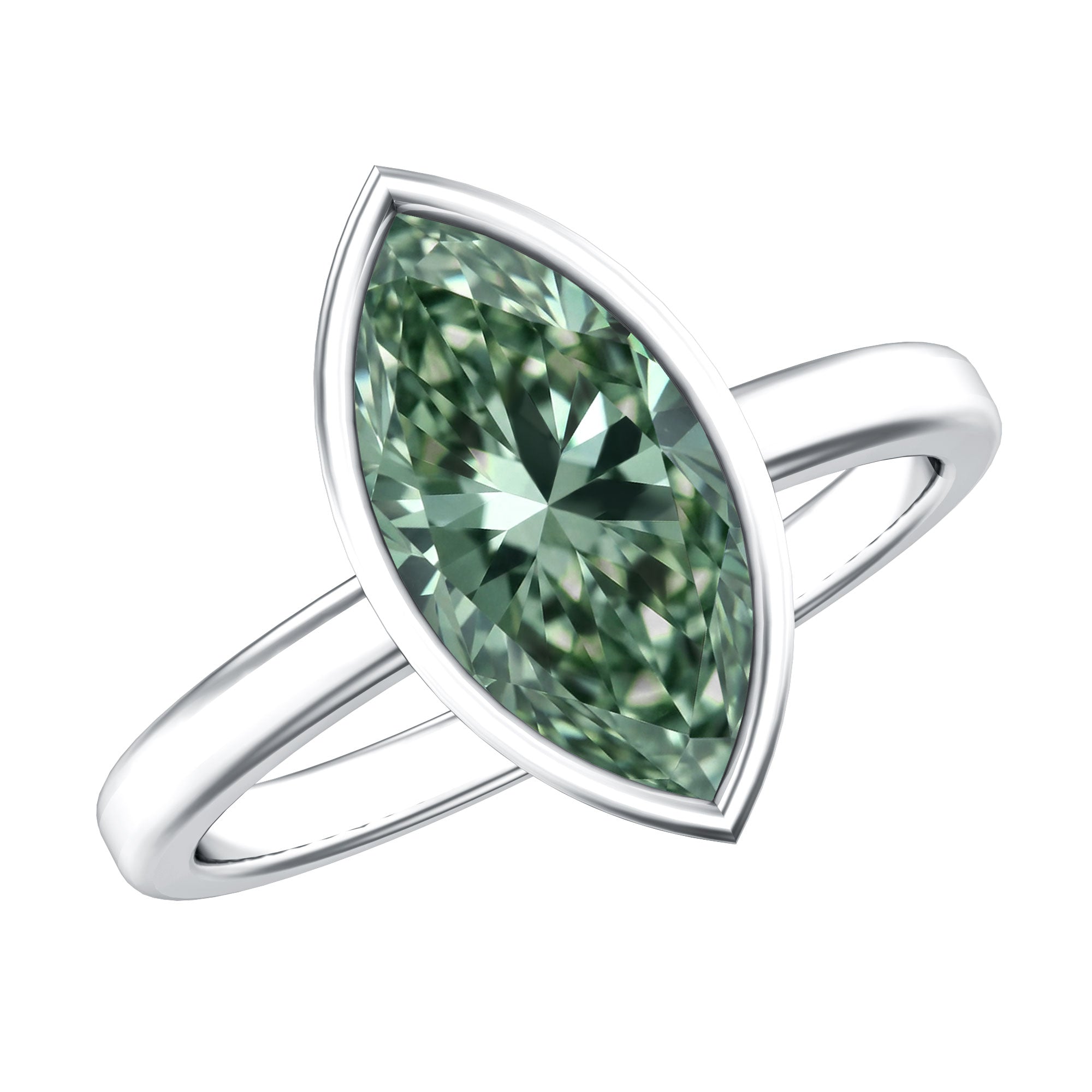 2 Carat Marquise Cut Engagement Ring with IGI Certified Lab Grown Green Diamond Vivid Green - VS1 - Rosec Jewels