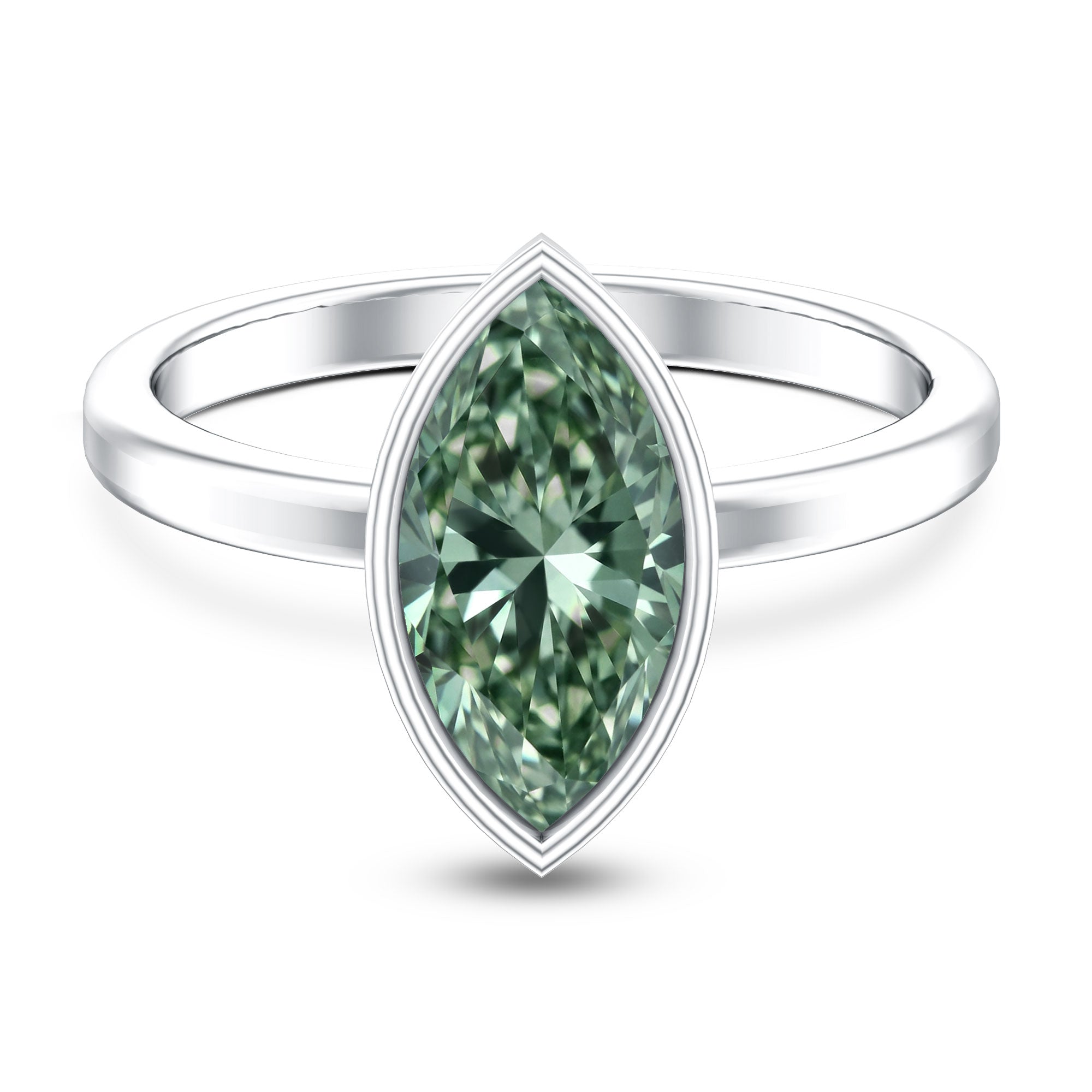 2 Carat Marquise Cut Engagement Ring with IGI Certified Lab Grown Green Diamond Vivid Green - VS1 - Rosec Jewels