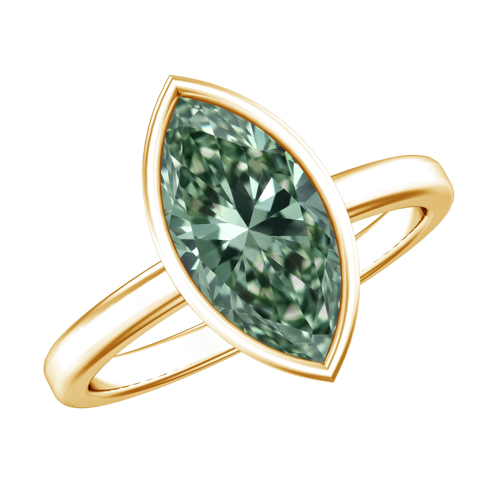 2 Carat Marquise Cut Engagement Ring with IGI Certified Lab Grown Green Diamond Vivid Green - VS1 - Rosec Jewels