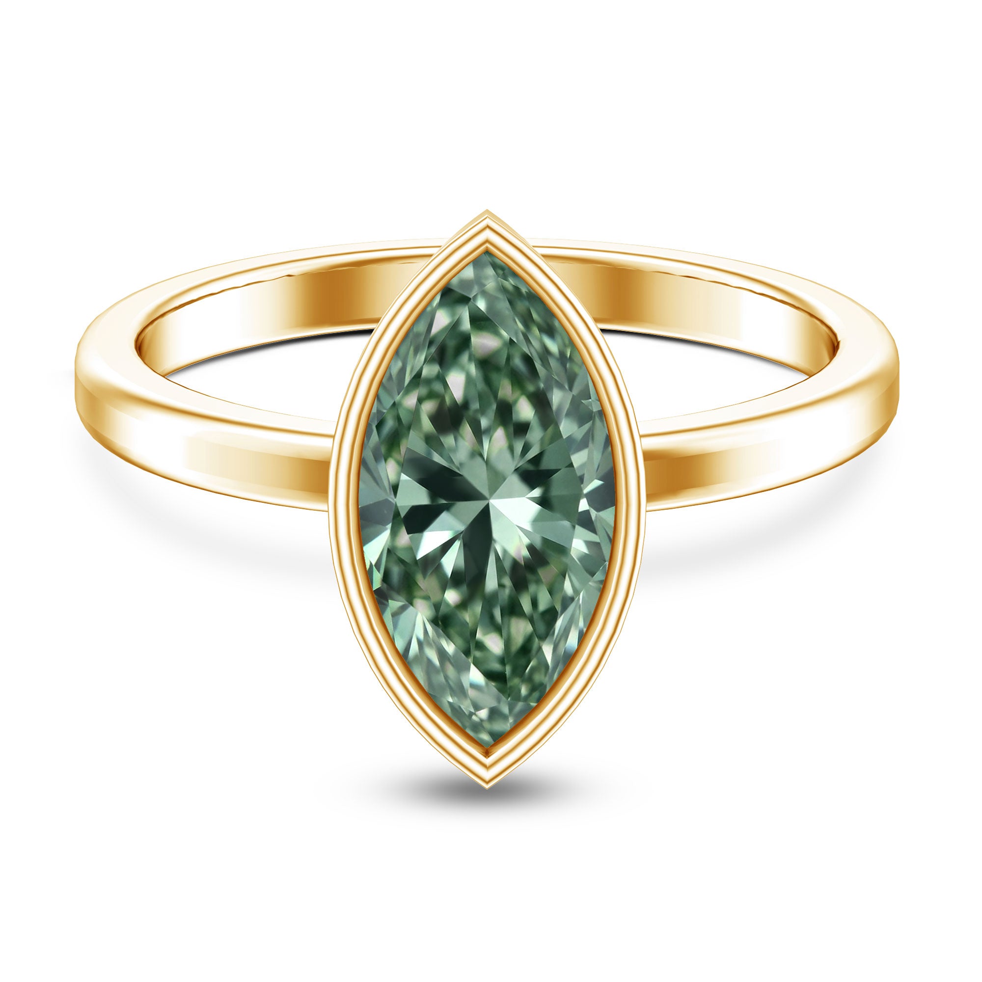 2 Carat Marquise Cut Engagement Ring with IGI Certified Lab Grown Green Diamond Vivid Green - VS1 - Rosec Jewels