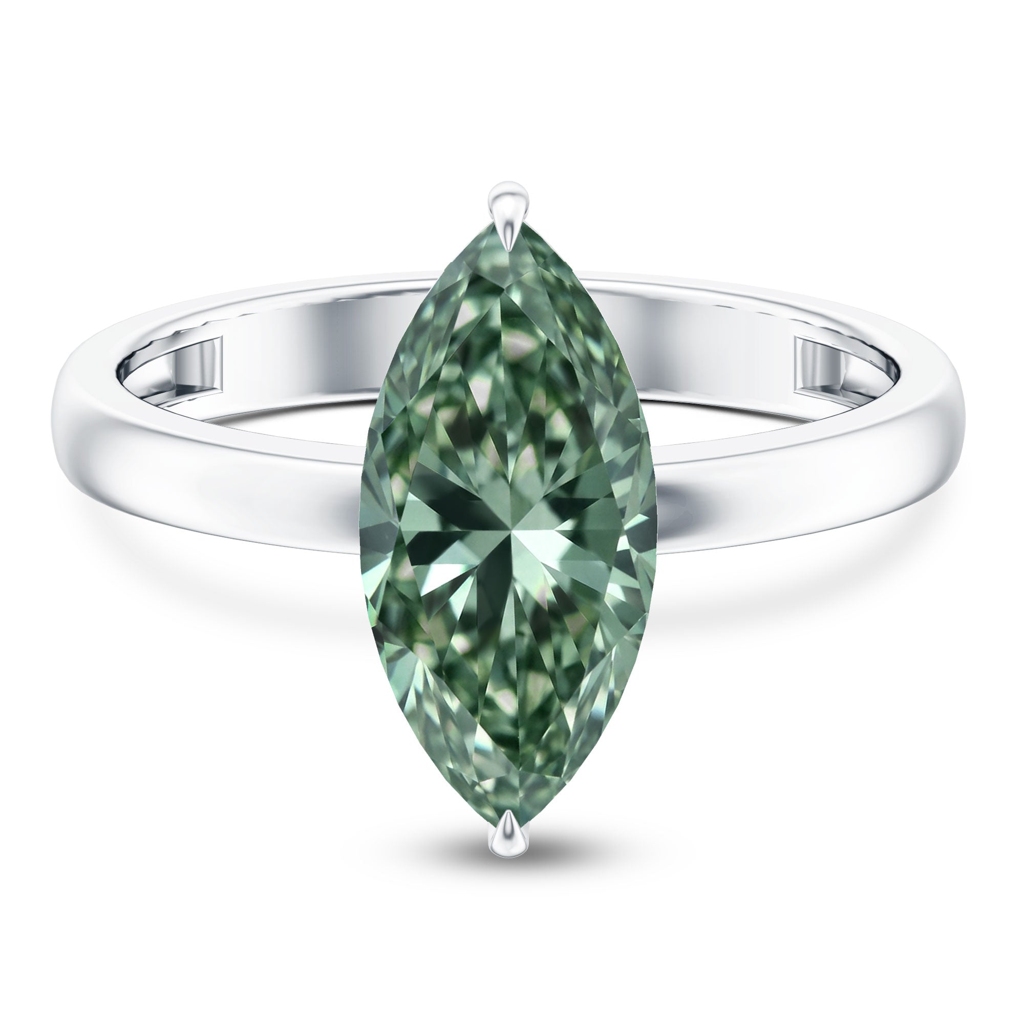 3 Carat Marquise Cut Lab Grown Green Diamond Solitaire Engagement Ring IGI Certified Vivid Green - VS1 - Rosec Jewels