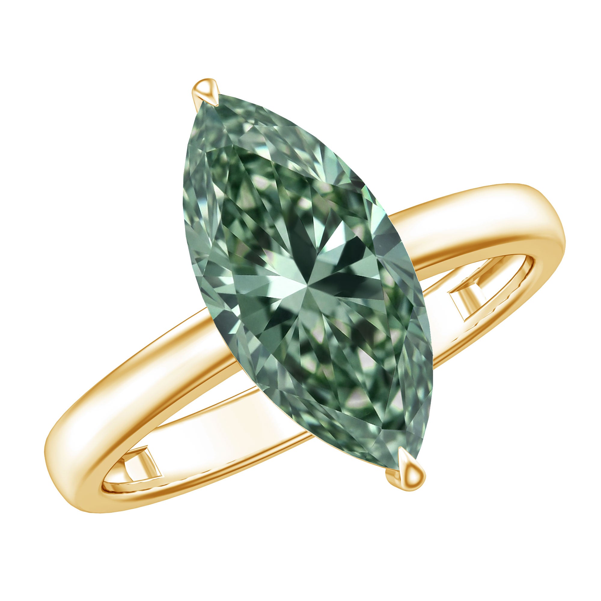 3 Carat Marquise Cut Lab Grown Green Diamond Solitaire Engagement Ring IGI Certified Vivid Green - VS1 - Rosec Jewels