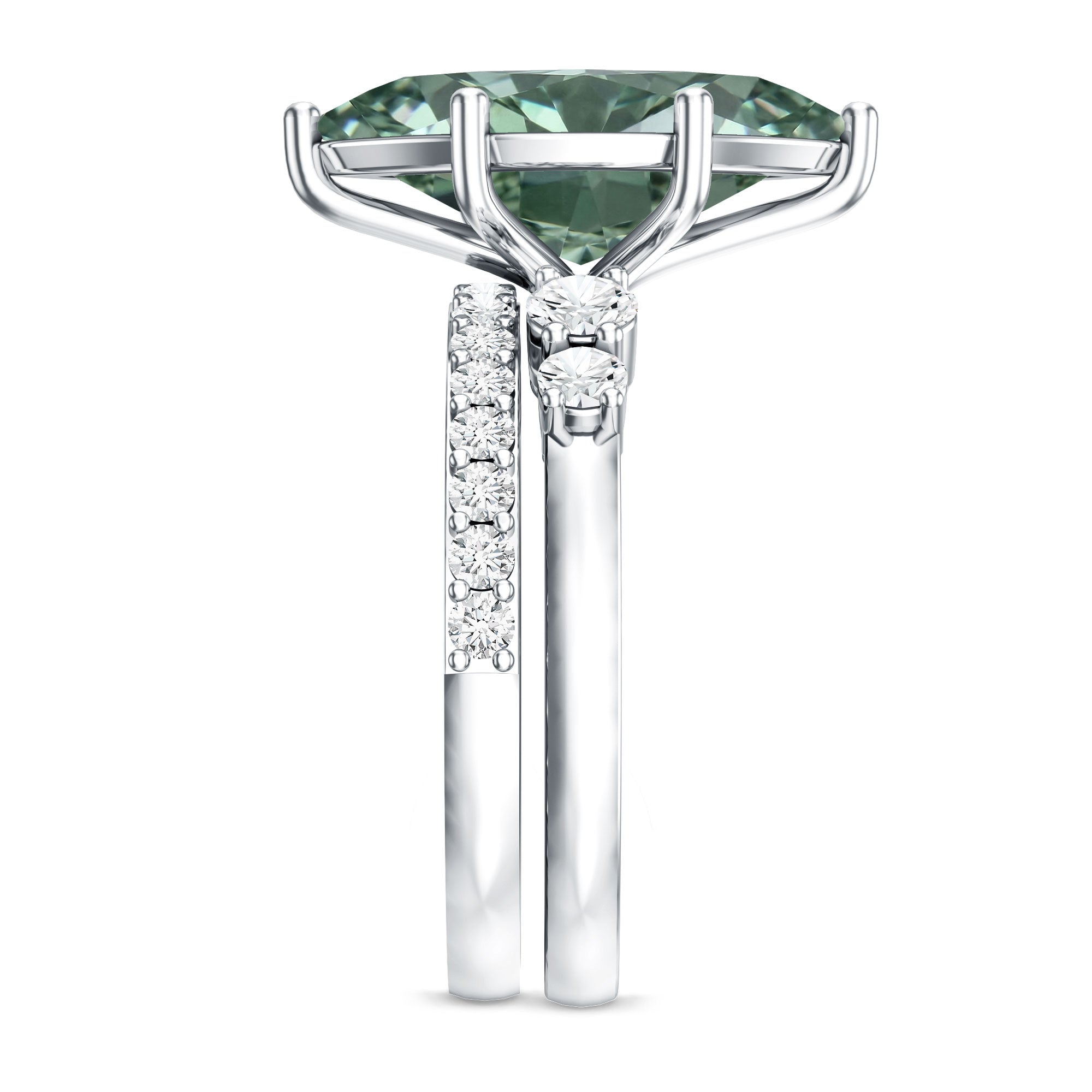 Rosec Jewels-Lab Grown 4 Carat Green Diamond Solitaire Wedding Ring Set with IGI Certified