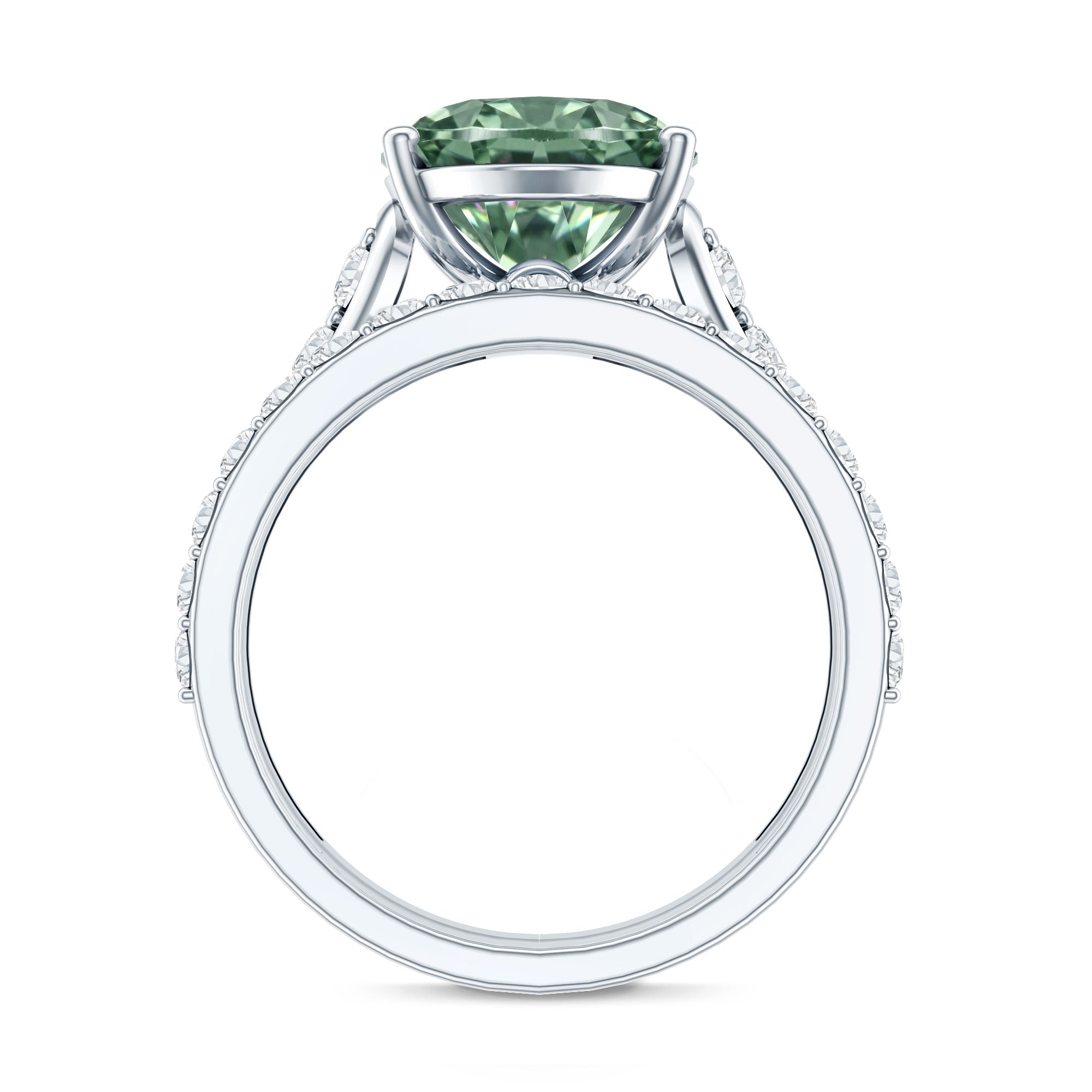IGI Certified 5 Carat Lab Grown Diamond Oval Engagement Ring with Wedding Band Vivid Green - VS1 - Rosec Jewels