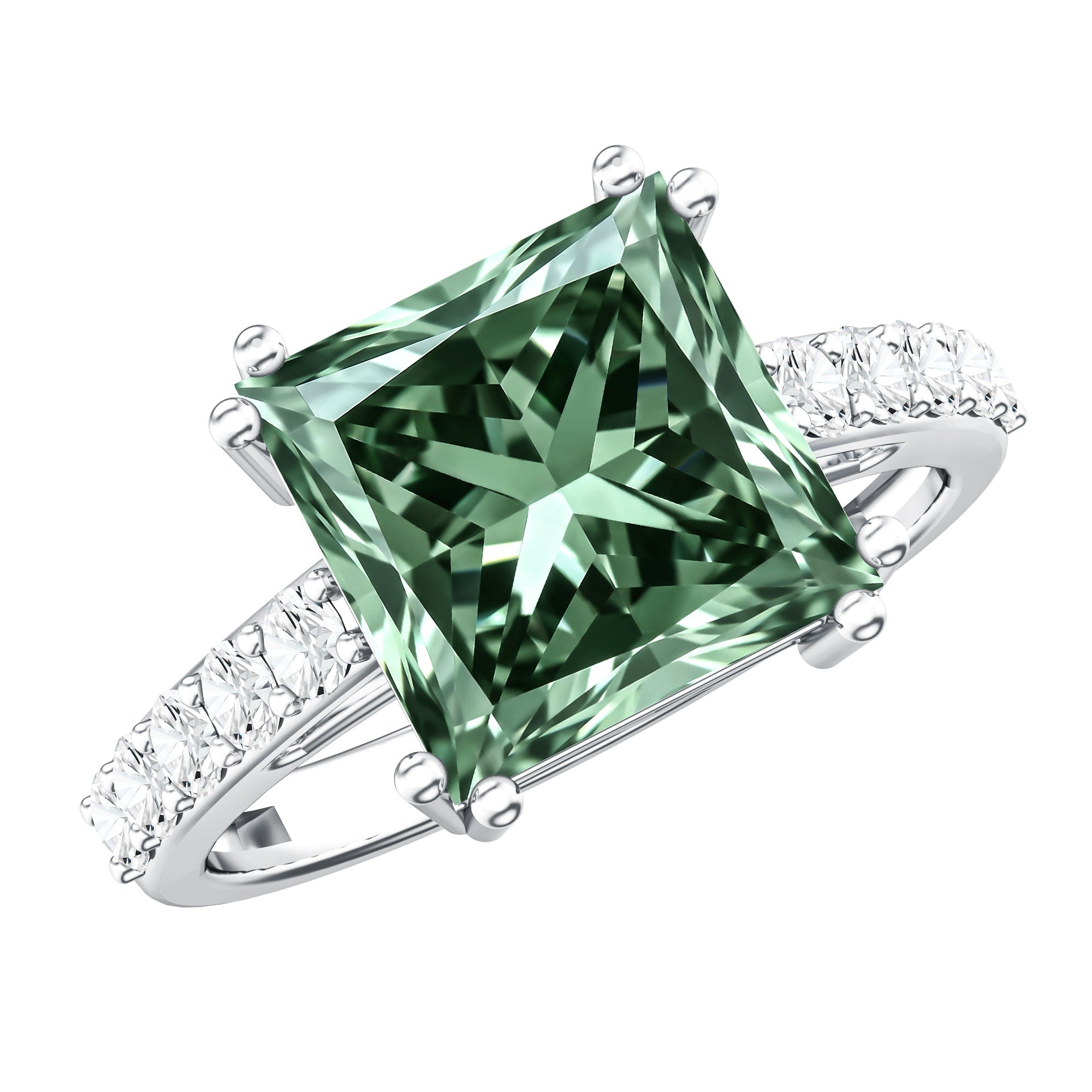 5 Carat Princess Cut Lab Grown Green Diamond Big Engagement Ring with IGI Certificate Vivid Green - VS1 - Rosec Jewels