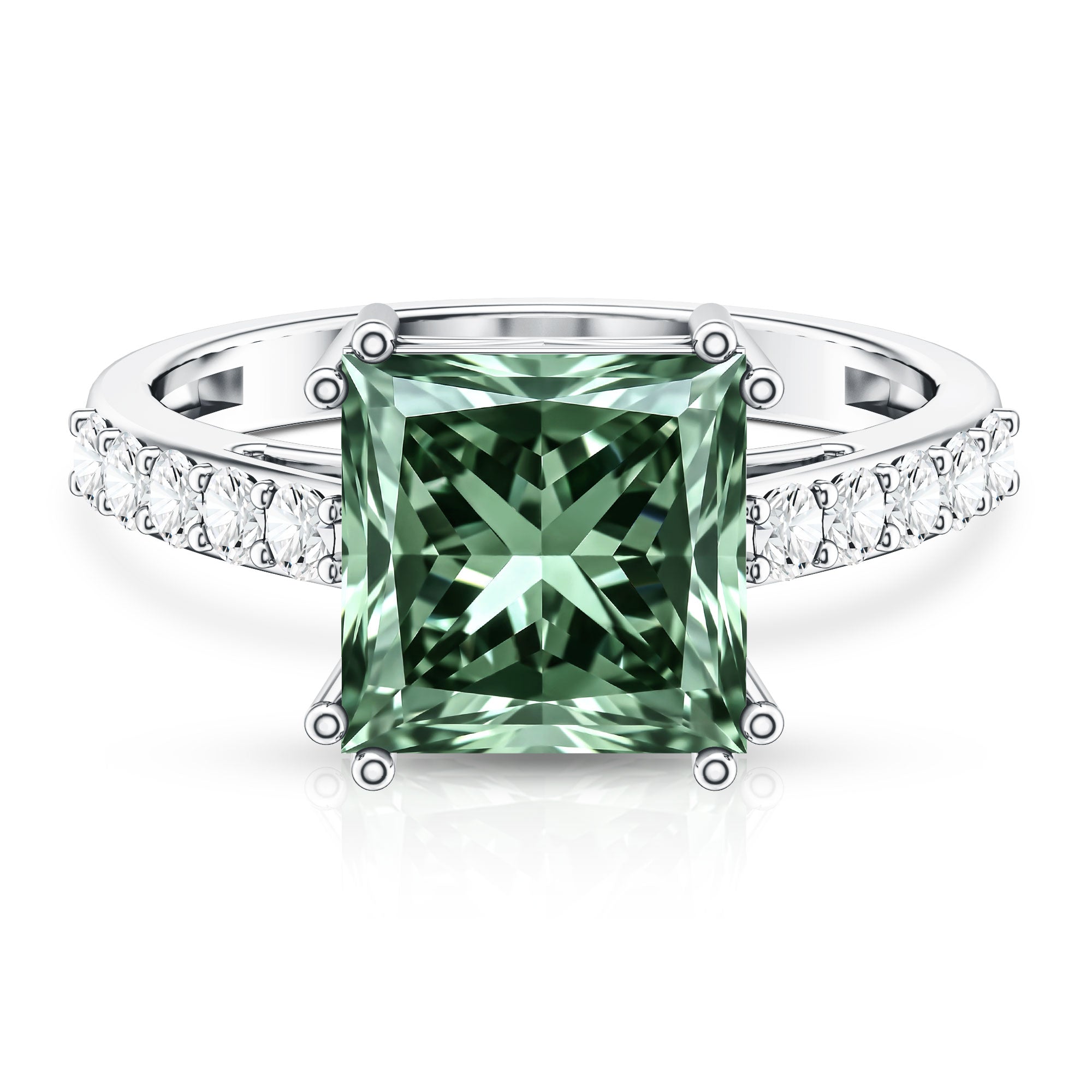 5 Carat Princess Cut Lab Grown Green Diamond Big Engagement Ring with IGI Certificate Vivid Green - VS1 - Rosec Jewels