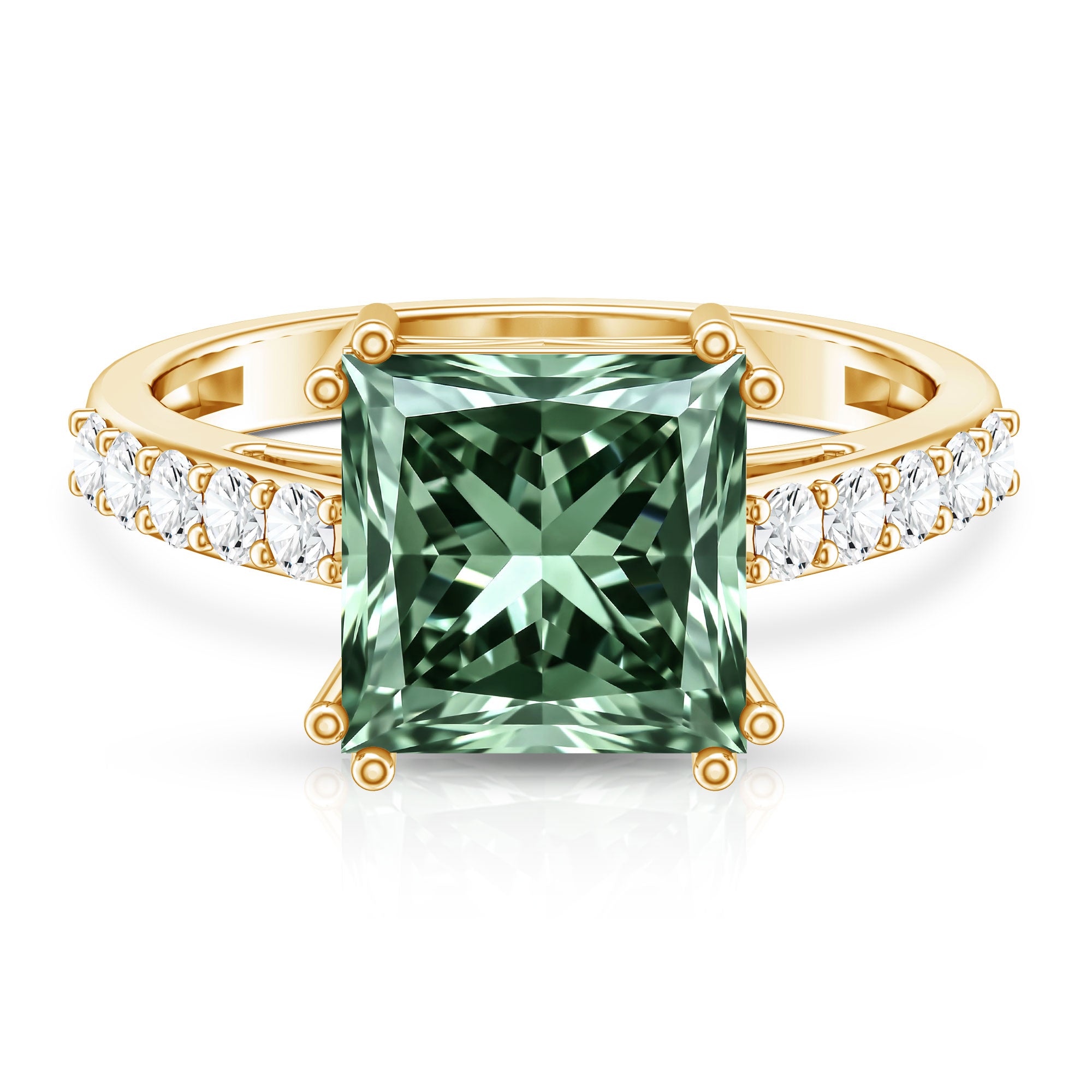 5 Carat Princess Cut Lab Grown Green Diamond Big Engagement Ring with IGI Certificate Vivid Green - VS1 - Rosec Jewels