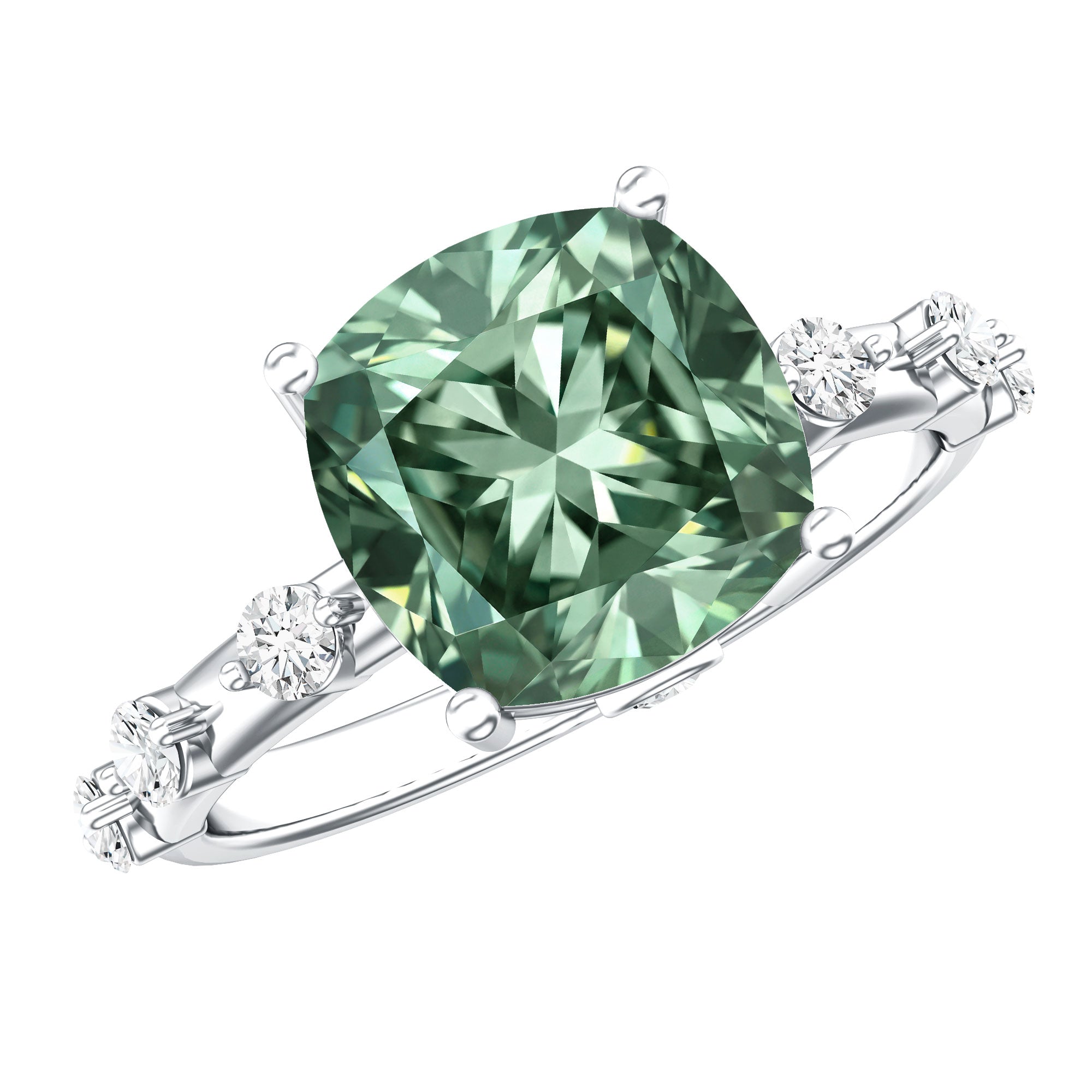 IGI Certified 4 Carat Cushion Cut Lab Grown Green Diamond Solitaire Engagement Ring Vivid Green - VS1 - Rosec Jewels